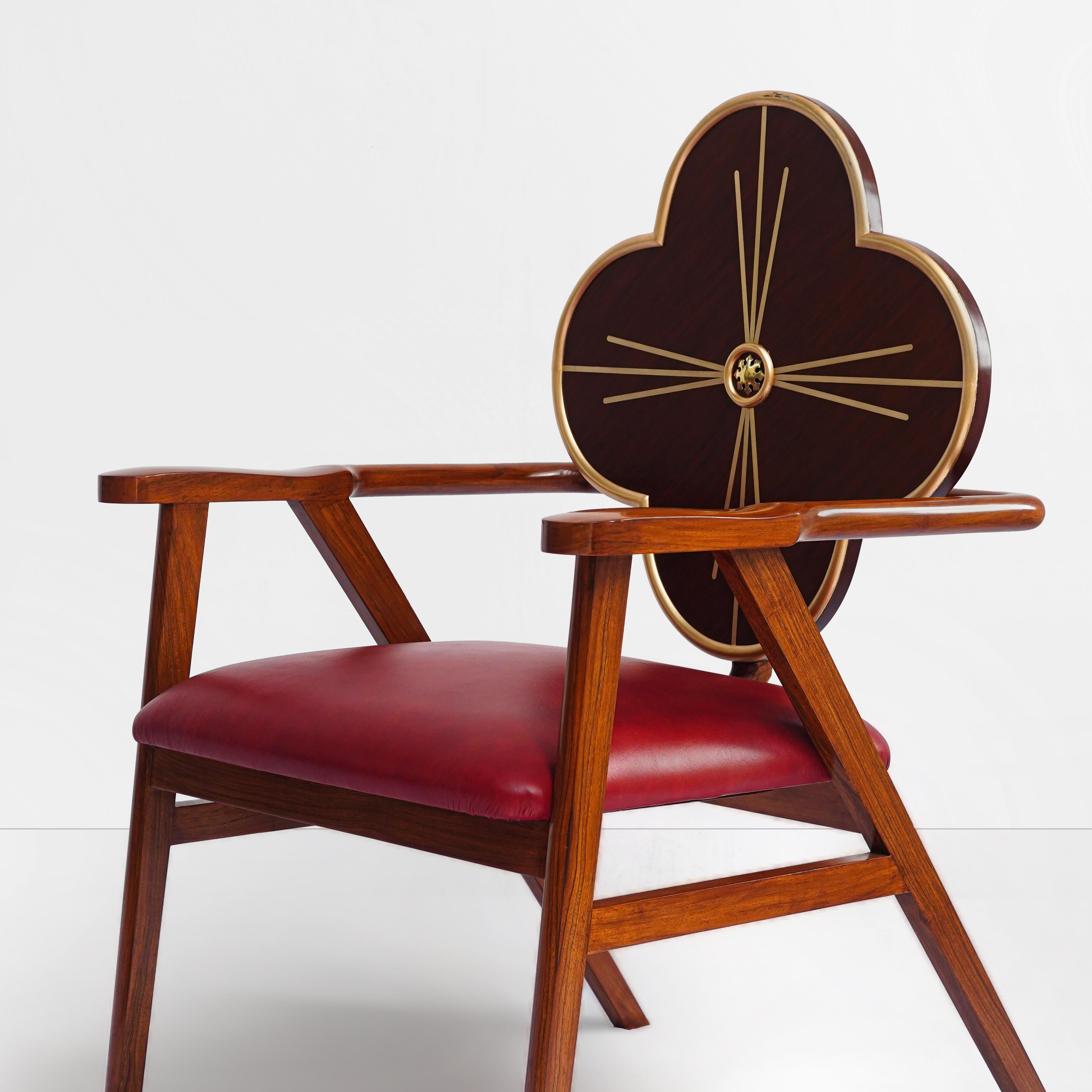 Contemporary Original Art Nouveau, bold, One of a Kind, Lounge Chair, Walnut, Leather, Unique For Sale
