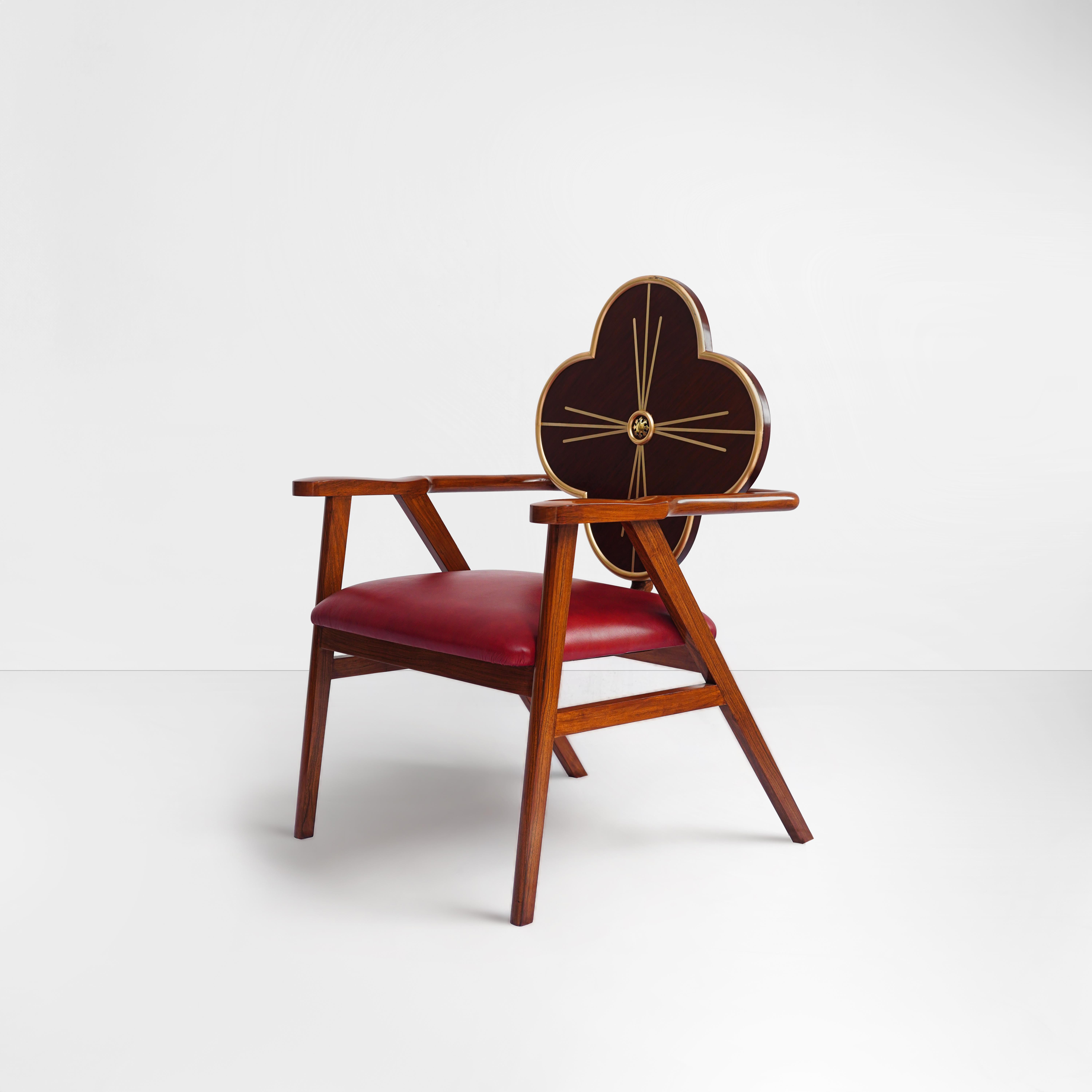 Brass Original Art Nouveau, bold, One of a Kind, Lounge Chair, Walnut, Leather, Unique For Sale