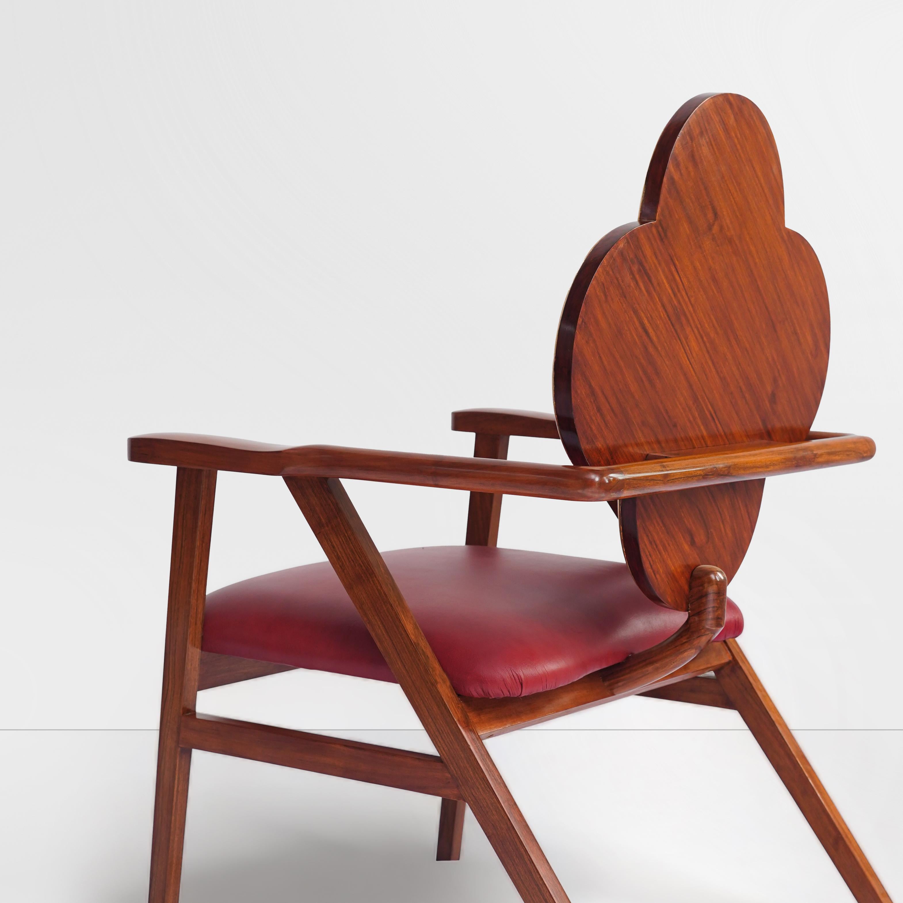 Original Art Nouveau, bold, One of a Kind, Lounge Chair, Walnut, Leather, Unique For Sale 3