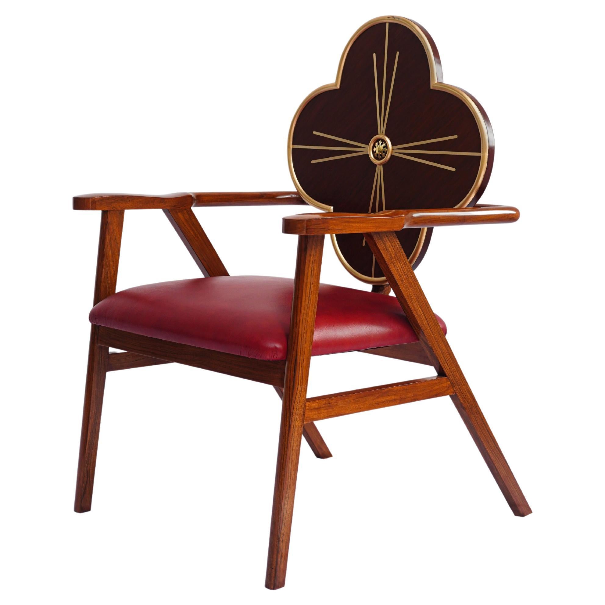 Original Art Nouveau, bold, One of a Kind, Lounge Chair, Walnut, Leather, Unique For Sale