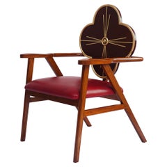 Original Art Nouveau, bold, One of a Kind, Lounge Chair, Walnut, Leather, Unique