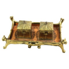 Encrier original en laiton et cuivre Art Nouveau circa 1900