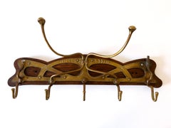 Original Art Nouveau Brass & Wood Coat Rack or Hanger Germany 1900s
