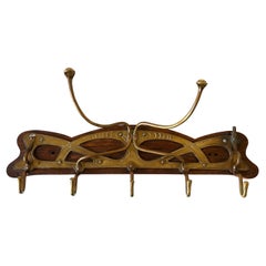 Original Art Nouveau Brass 
Wood Coat Rack or Hanger Germany 1900s