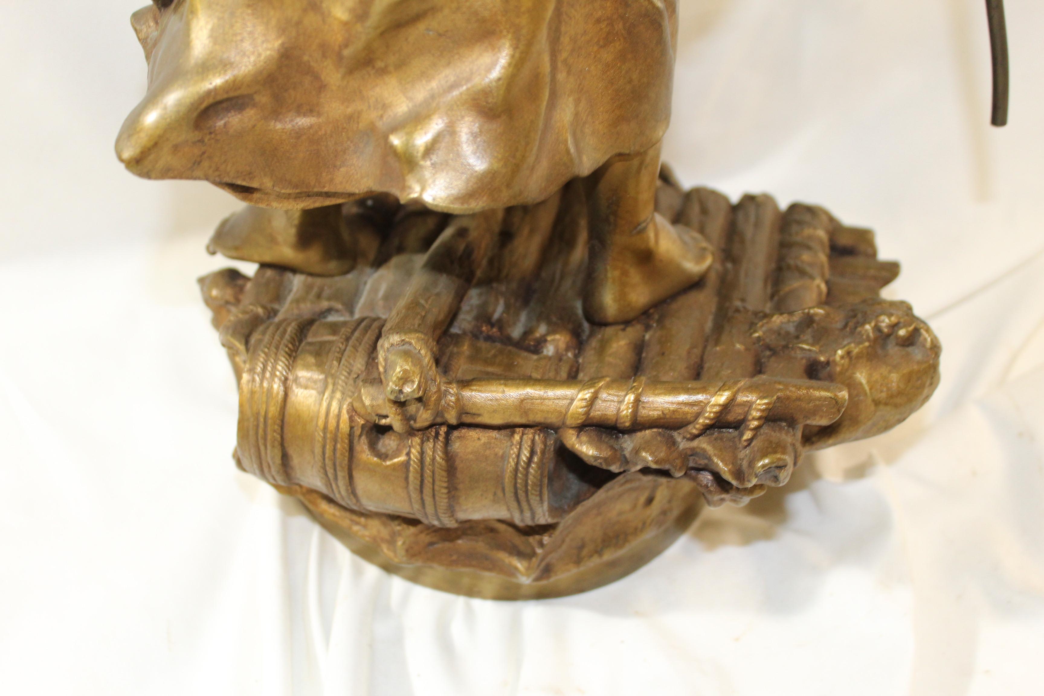 Original Art Nouveau Bronze of a Mother and Child on a Raft   Signed In Good Condition For Sale In Los Angeles, CA