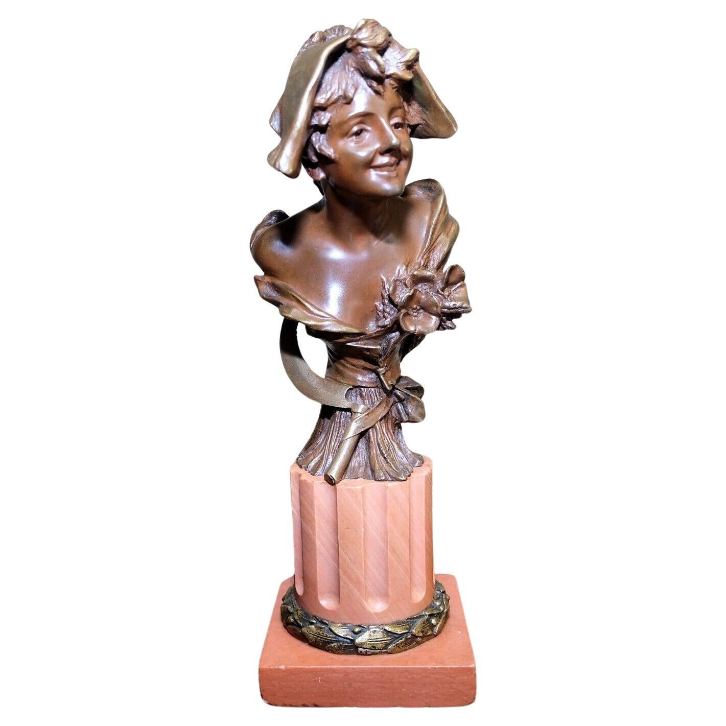 ORIGiNAL ART NOUVEAU GEORGE VAN DER STRAETEN BRONZE LADY BUST MARBLE BASE