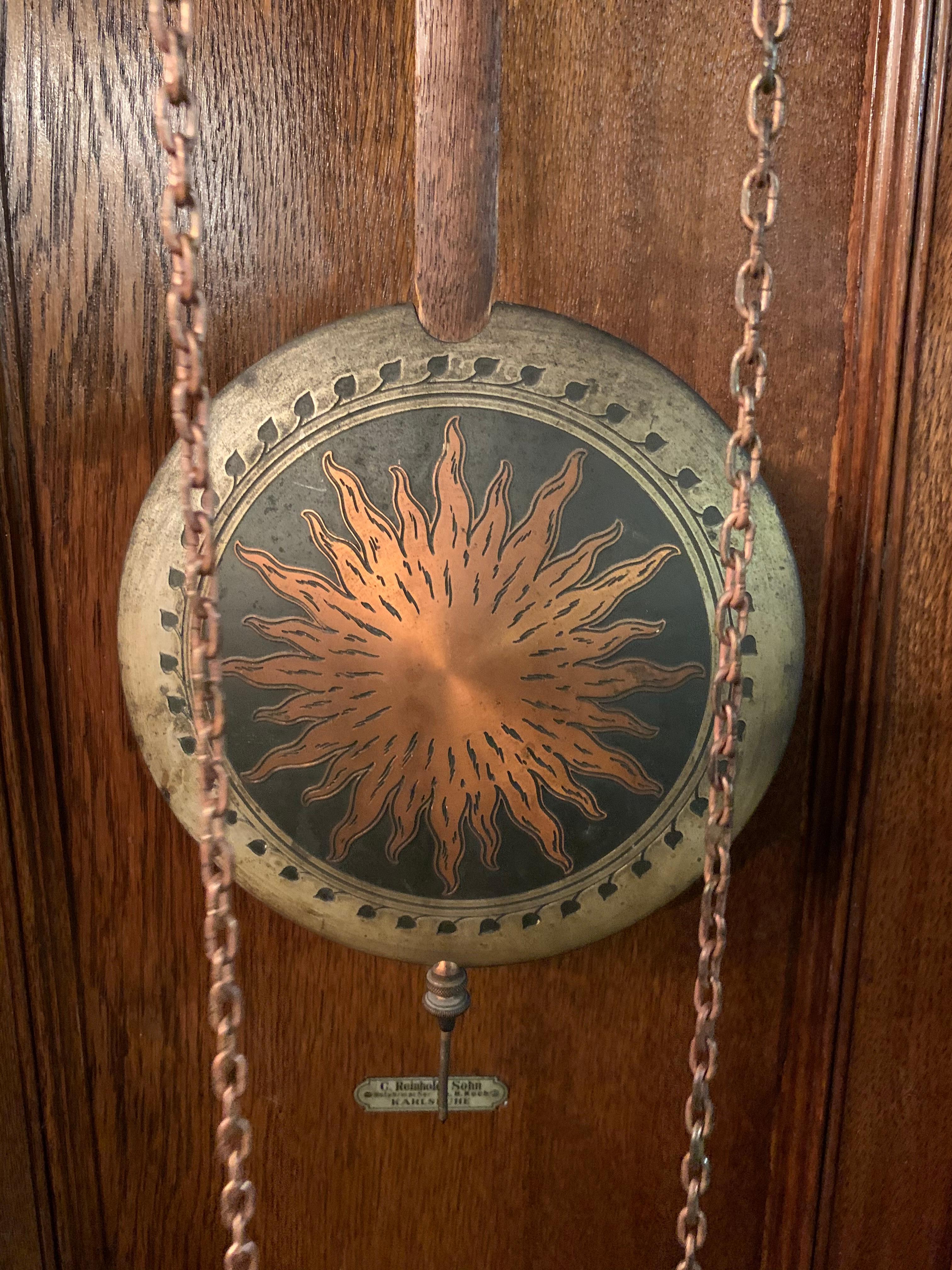 Oak Original Art Nouveau Grandfather Clock Watchmaker by Furtwängler and Sons