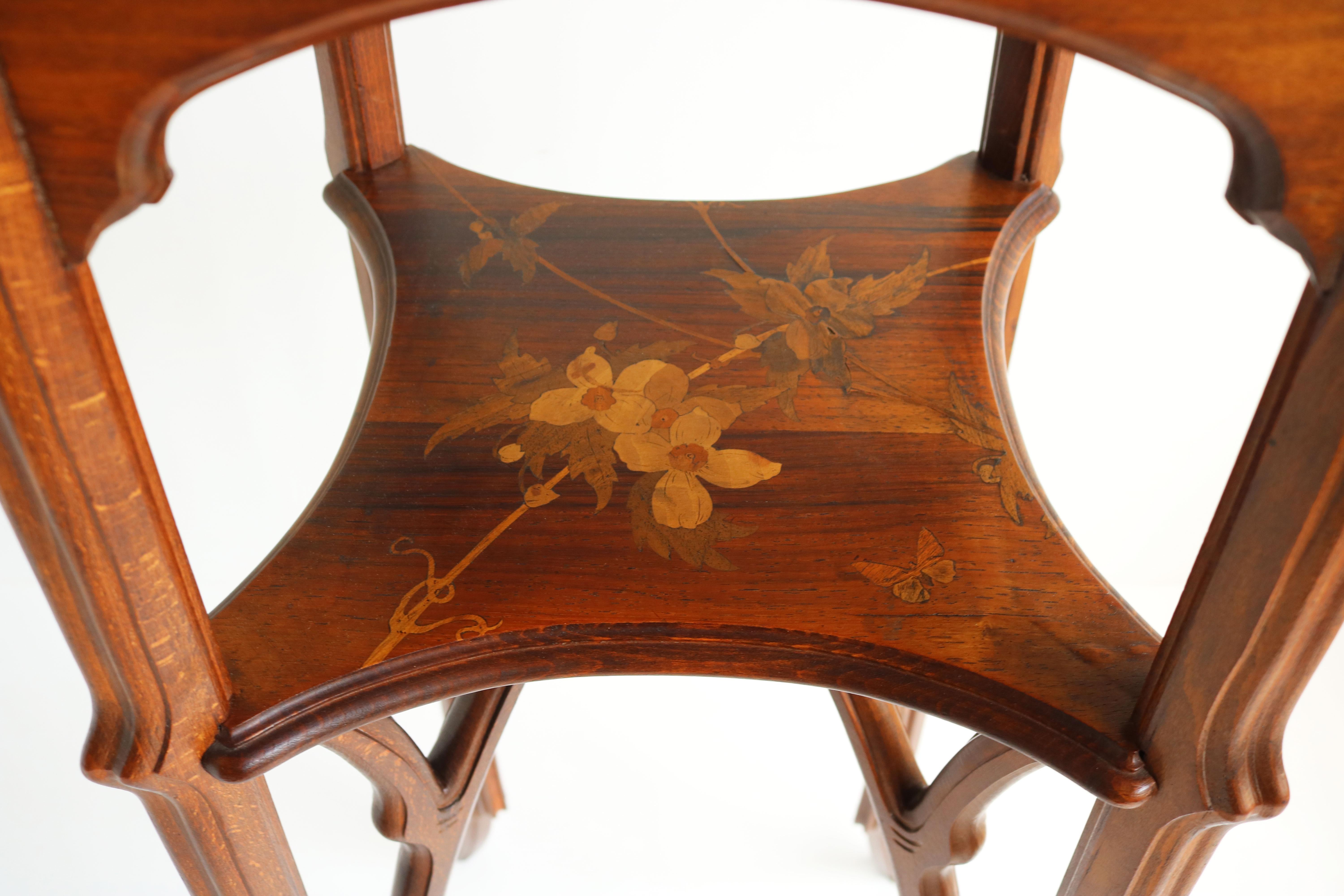 Original Art Nouveau Pedestal by Emile Galle 1890 French Antique Inlaid Table For Sale 3