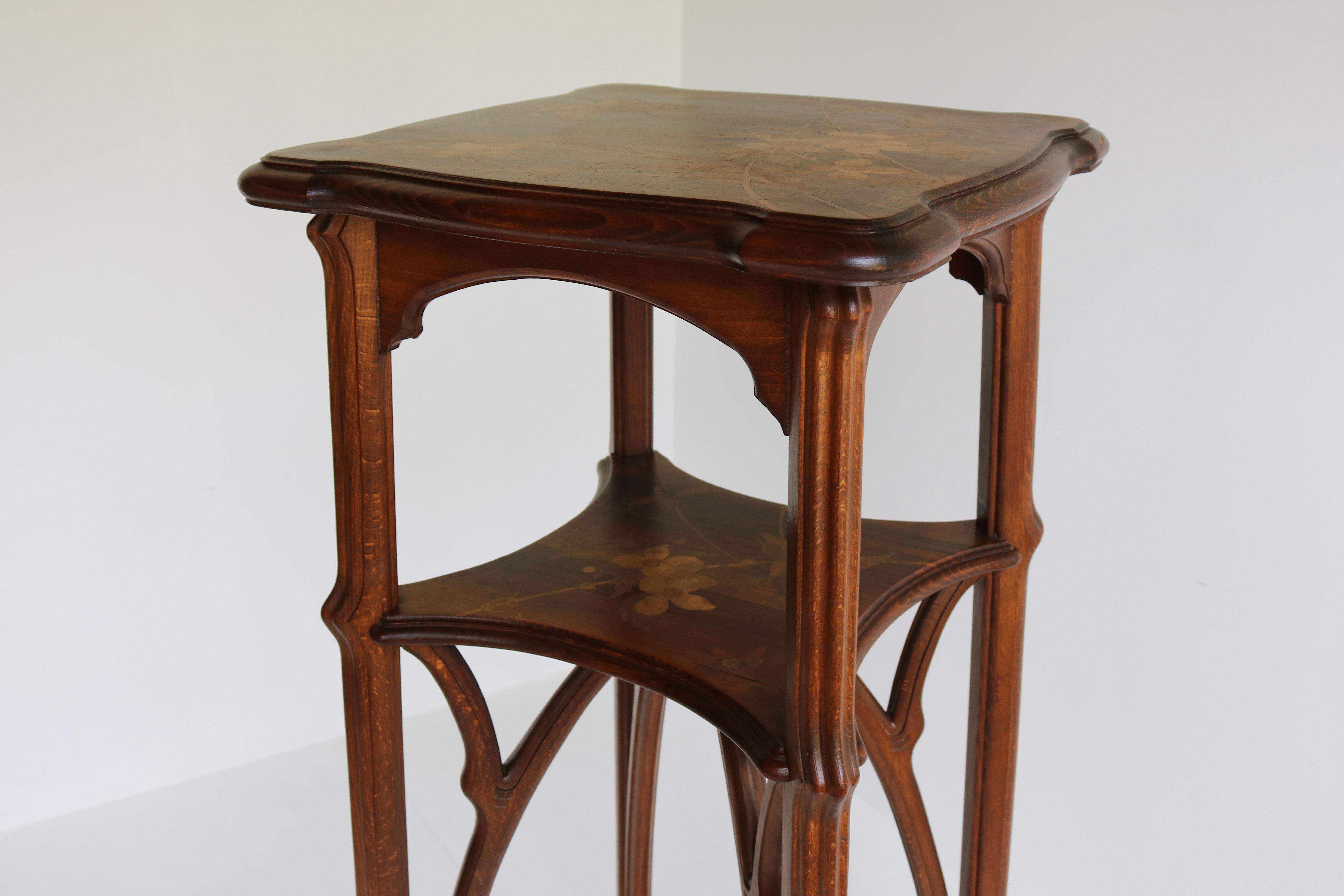 Original Art Nouveau Pedestal by Emile Galle 1890 French Antique Inlaid Table For Sale 7