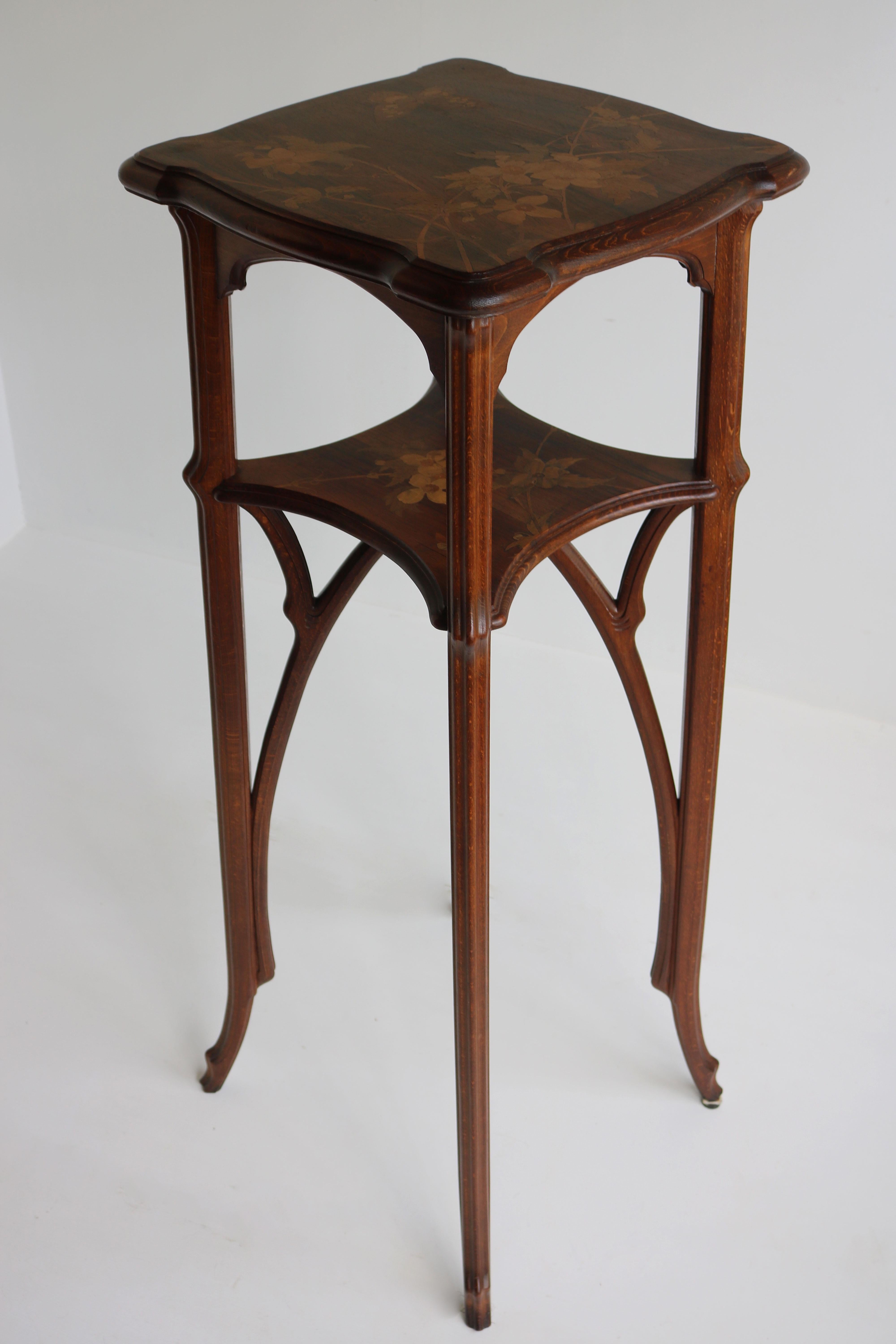 Original Art Nouveau Pedestal by Emile Galle 1890 French Antique Inlaid Table For Sale 8