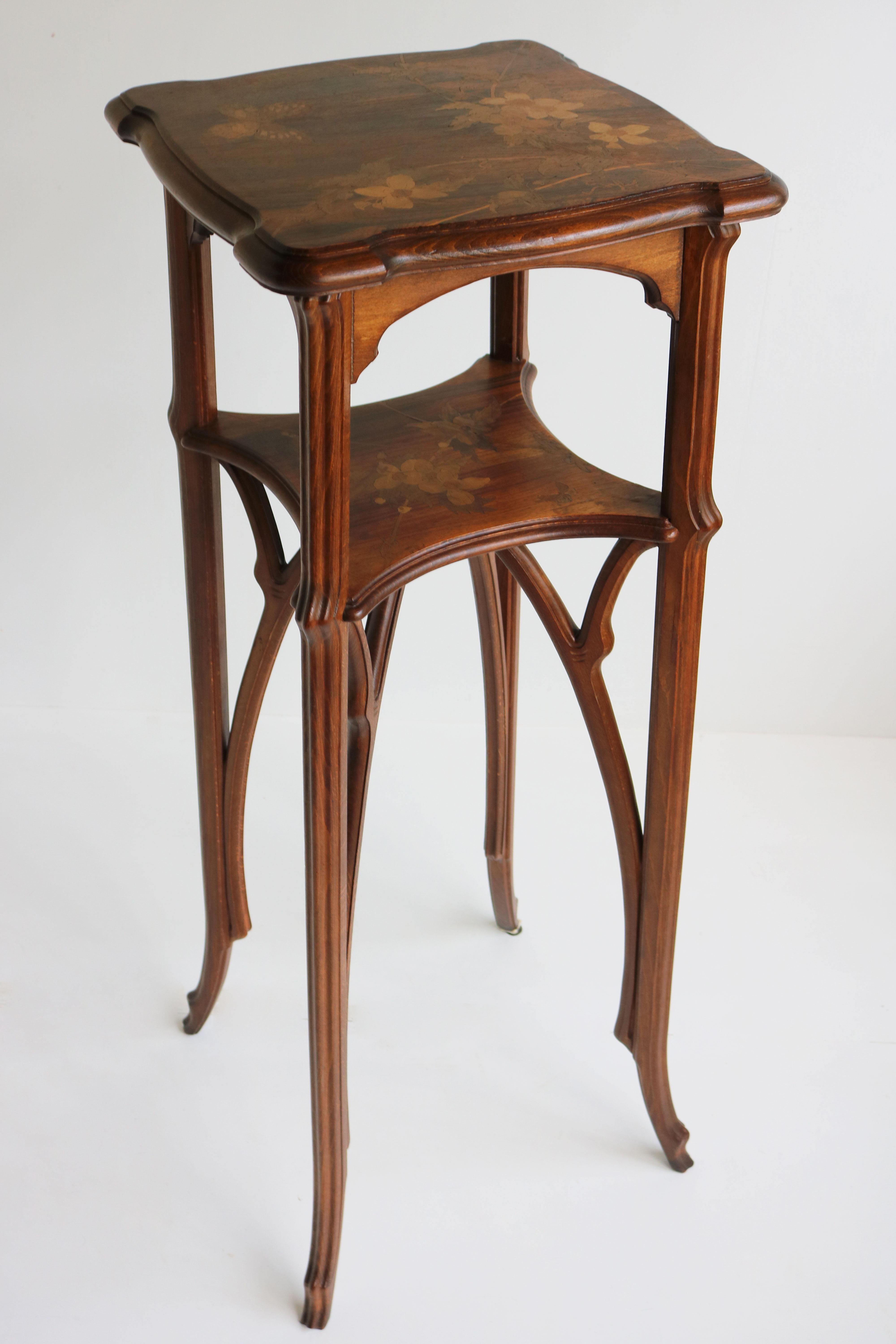 Original Art Nouveau Pedestal by Emile Galle 1890 French Antique Inlaid Table For Sale 9