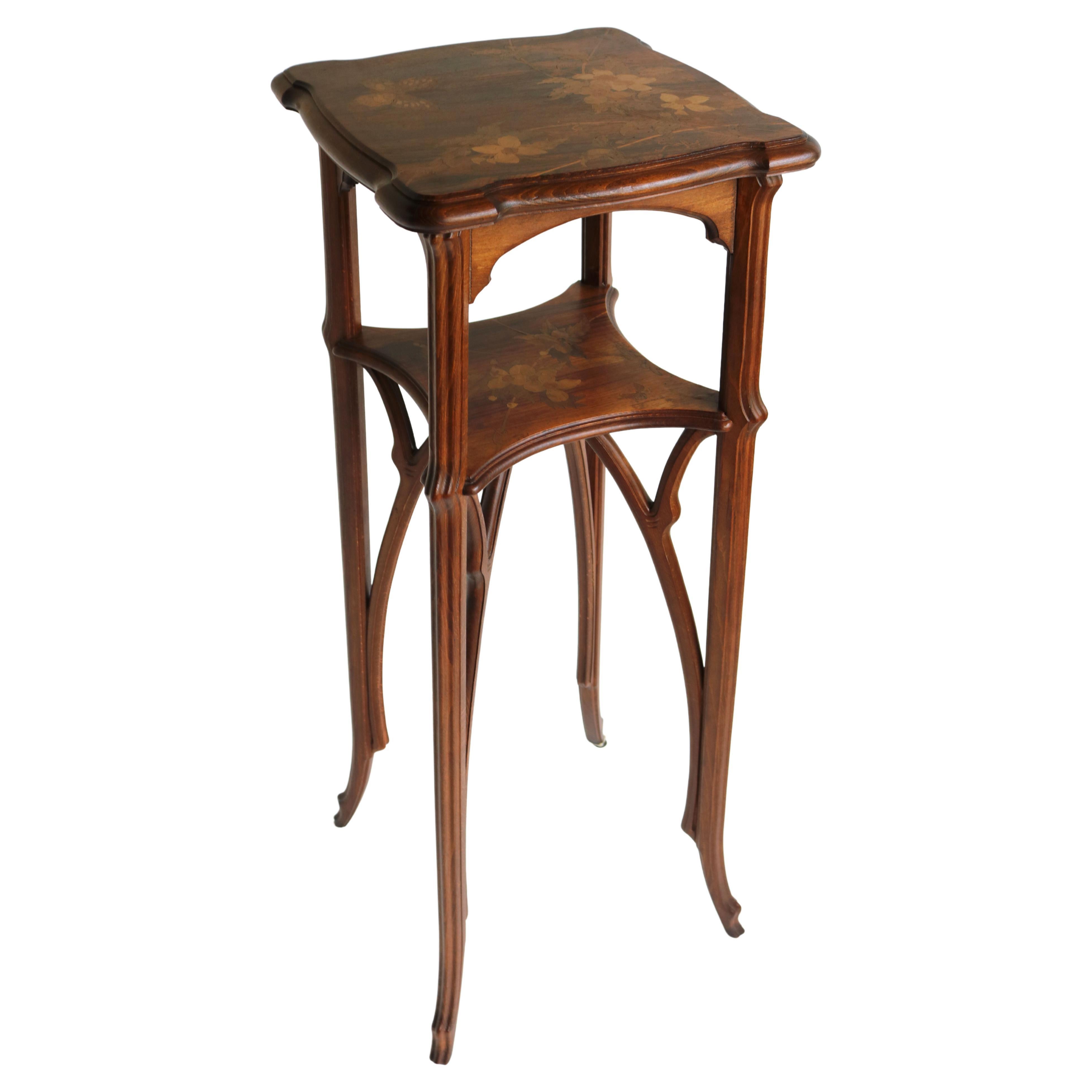 Original Art Nouveau Pedestal by Emile Galle 1890 French Antique Inlaid Table For Sale