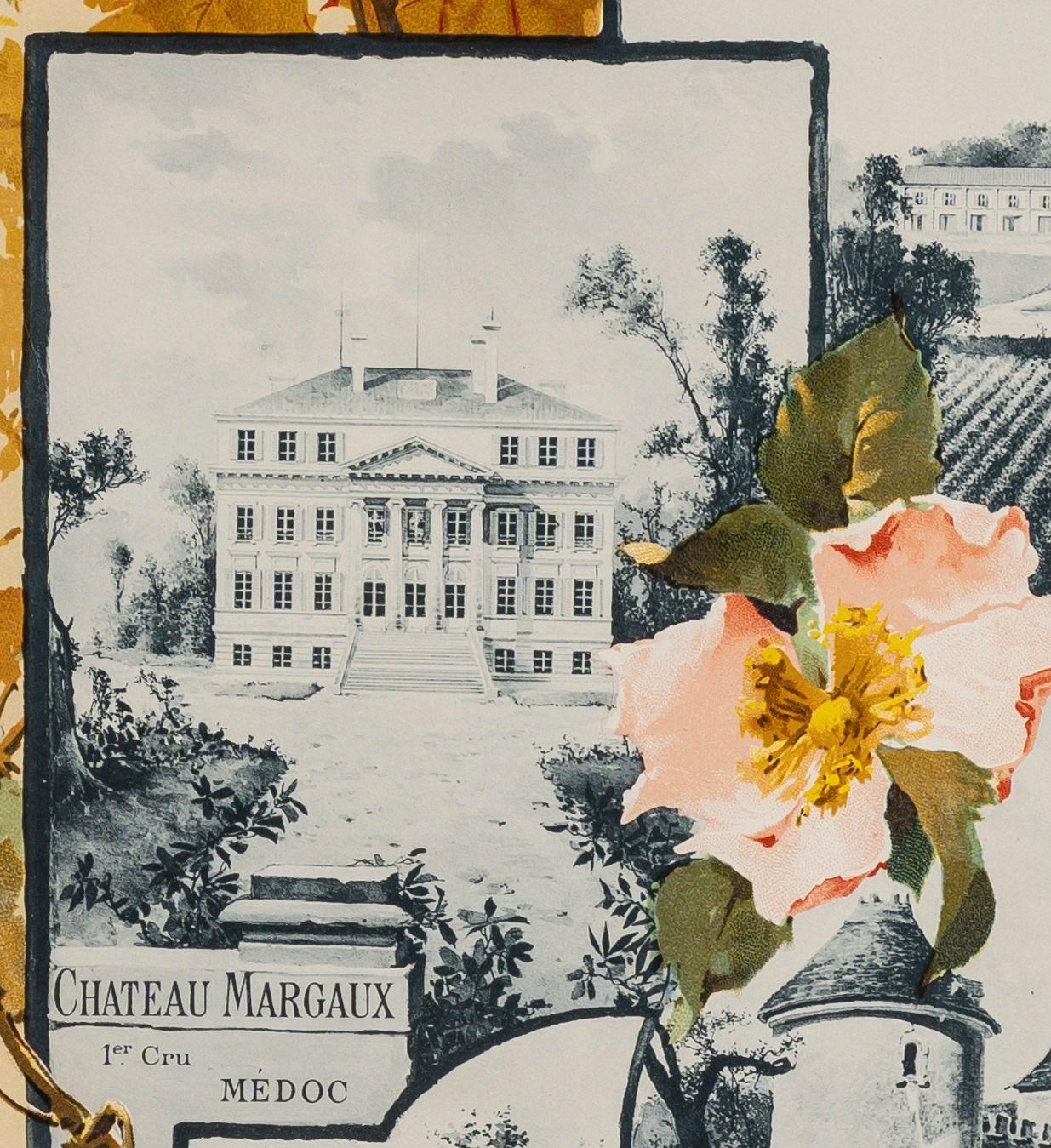 Originale Jugendstilkarte, Grands Crus Bordeaux, Lafite, Yquem, Margaux, 1899 (Papier) im Angebot