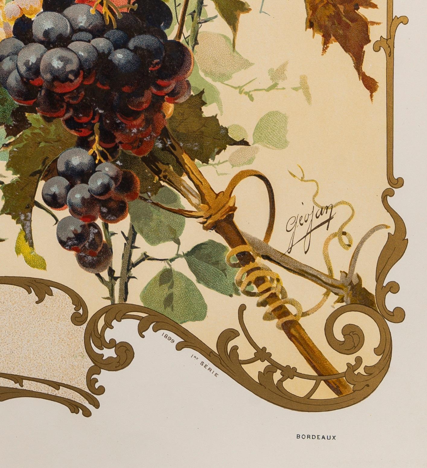 Originale Jugendstilkarte, Grands Crus Bordeaux, Lafite, Yquem, Margaux, 1899 im Angebot 2