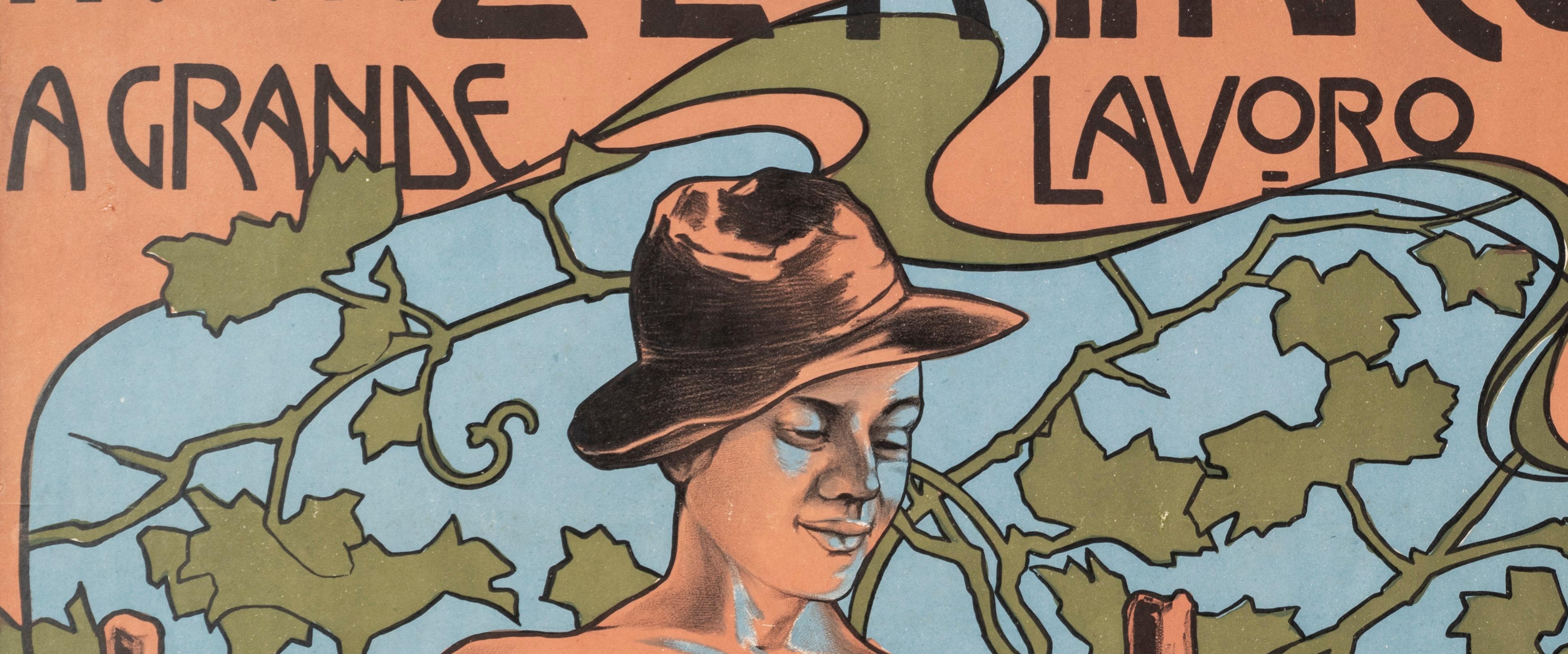 Original-Poster im Jugendstil, Nueva Zolforatrice, Wein, Weinyard, Trauben, Mann 1910 (Französisch) im Angebot