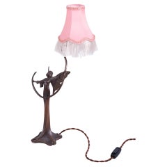 Original Art Nouveau Table Lamp, Brass, Textile Lampshade, Austria, 1910s
