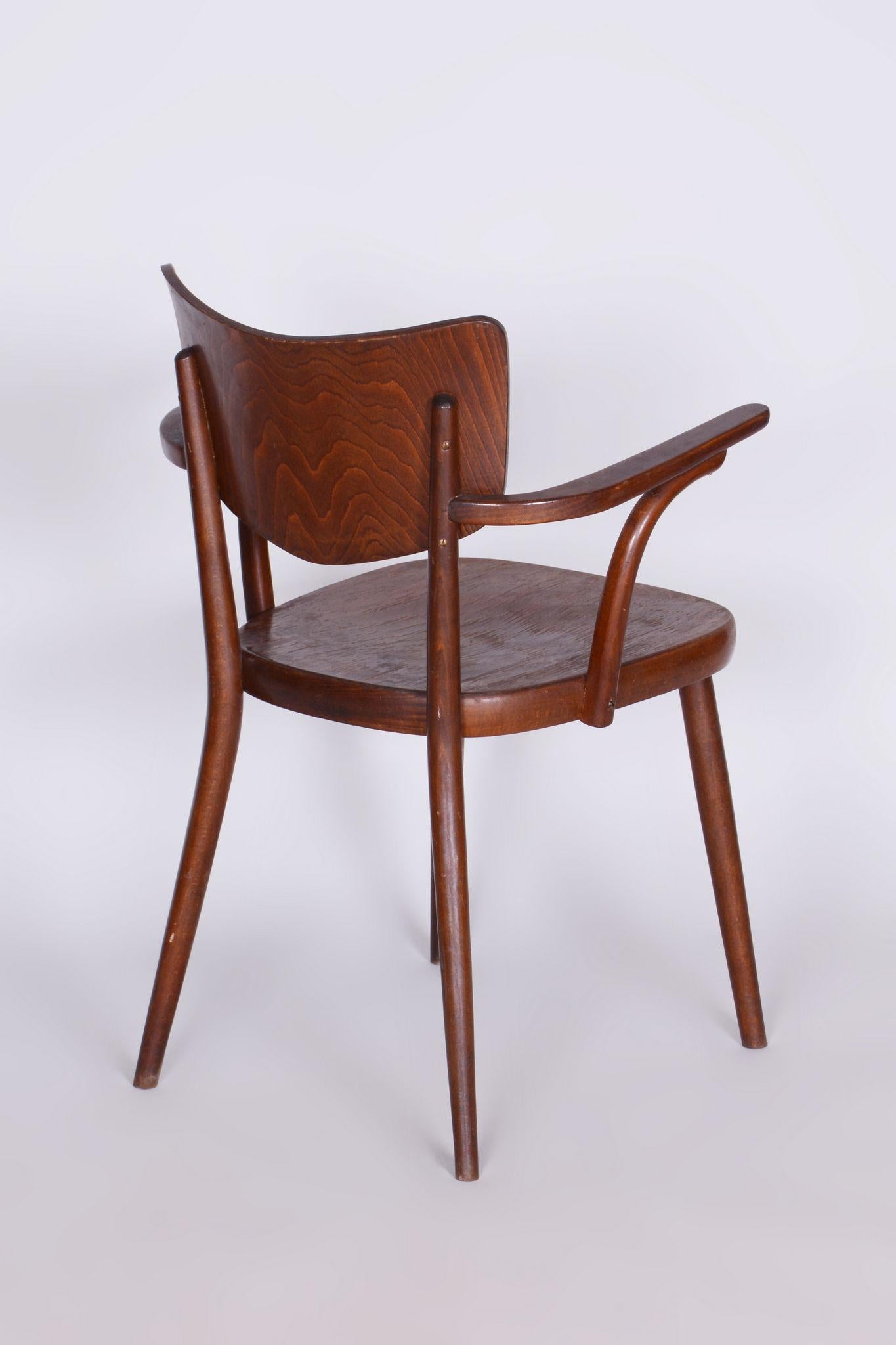 Wood Original ArtDeco Beech Chair with Armrests by Ton, R. Hofman, Czechia, 1940s For Sale