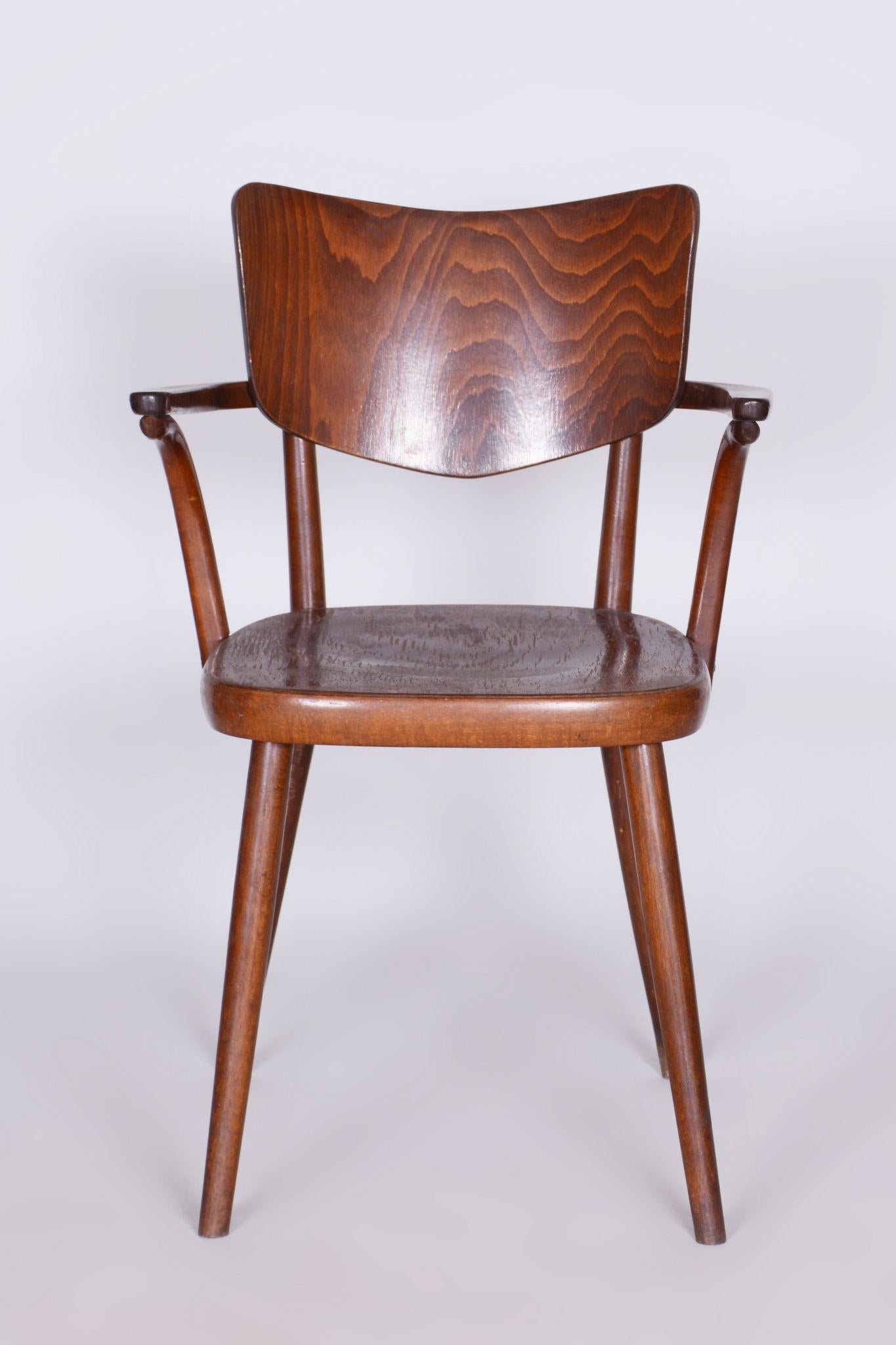 Original ArtDeco Beech Chair with Armrests by Ton, R. Hofman, Czechia, 1940s For Sale 2