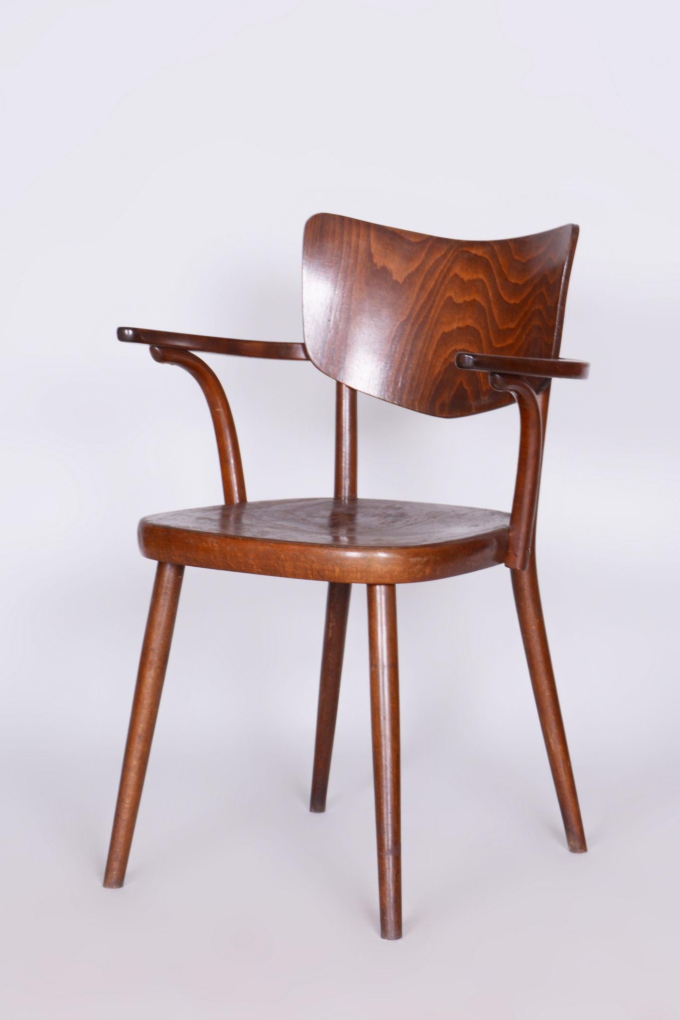 Original ArtDeco Beech Chair with Armrests by Ton, R. Hofman, Czechia, 1940s For Sale 3
