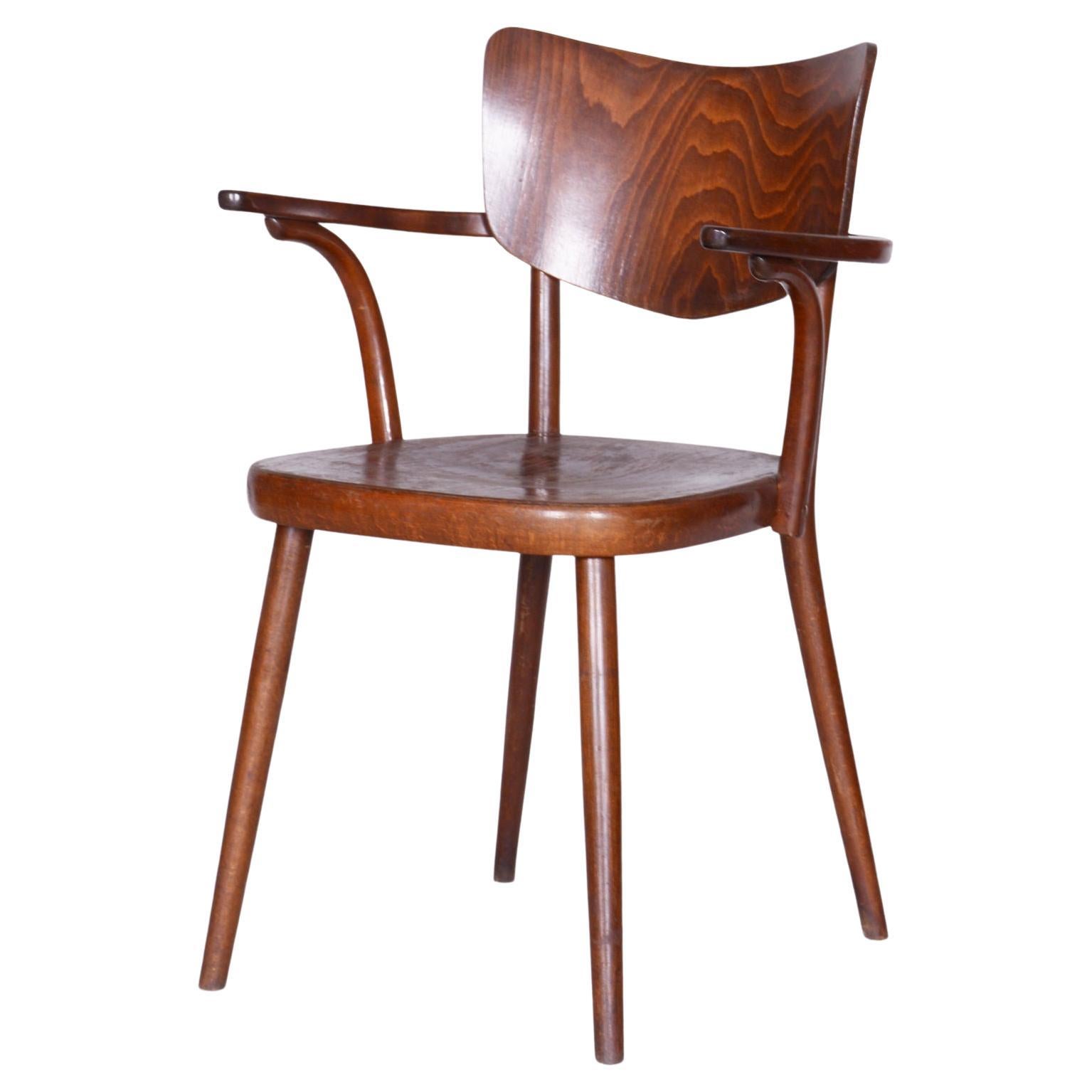 Original ArtDeco Beech Chair with Armrests by Ton, R. Hofman, Czechia, 1940s For Sale