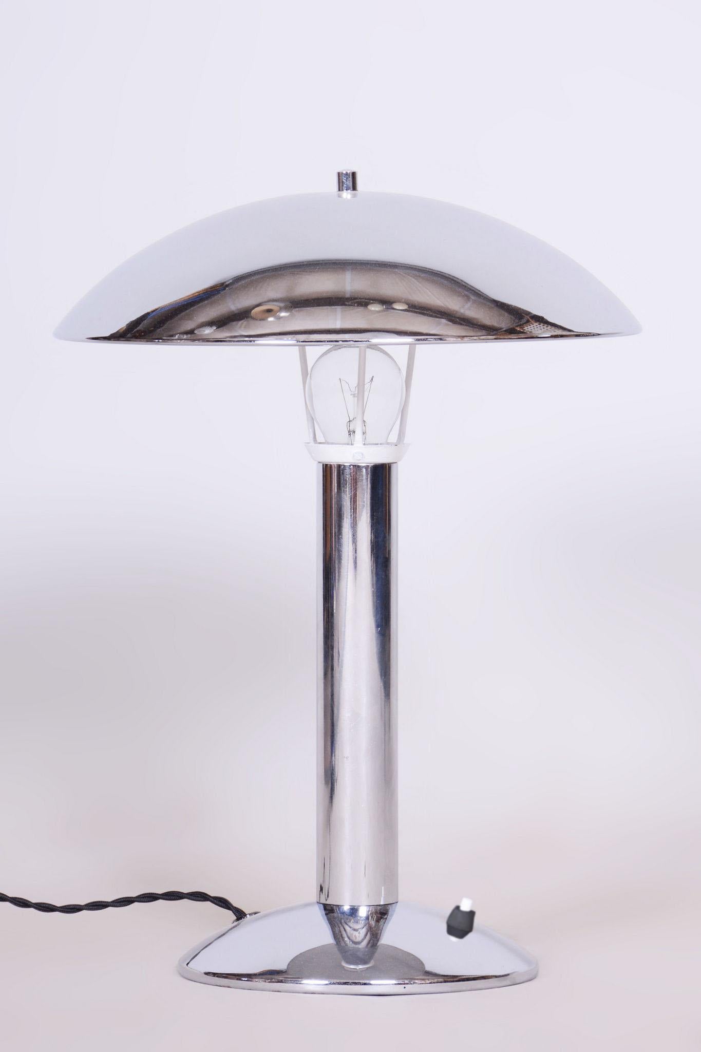 Original ArtDeco Table Lamp, Chrome, Functional Electrification, Czechia, 1930s For Sale 2