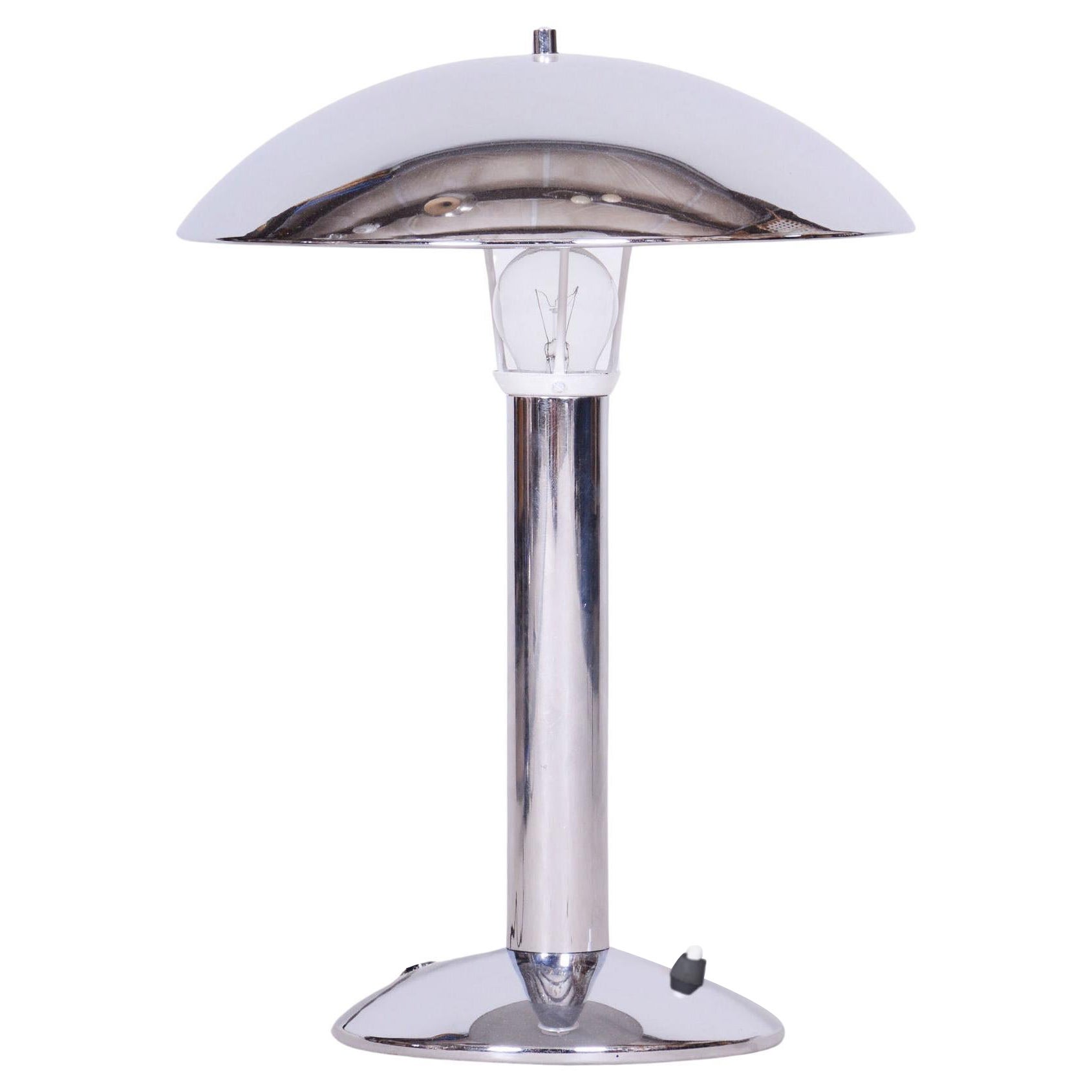 Lámpara de mesa ArtDeco original, cromada, electrificación funcional, Chequia, años 30