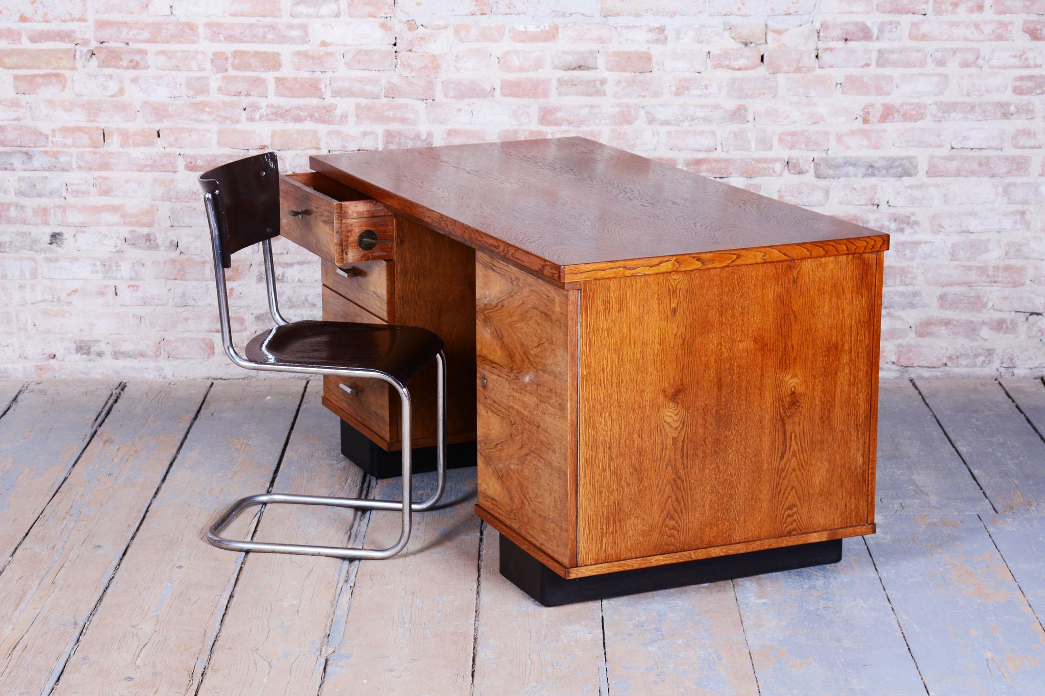 Original ArtDeco Writing Desk, J. Halabala, UP Zavody, Walnut, Czech, 1930s For Sale 8