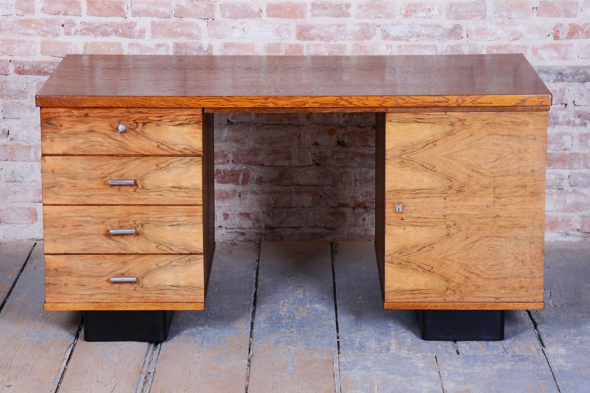 Original ArtDeco Writing Desk, J. Halabala, UP Zavody, Walnut, Czech, 1930s For Sale 10