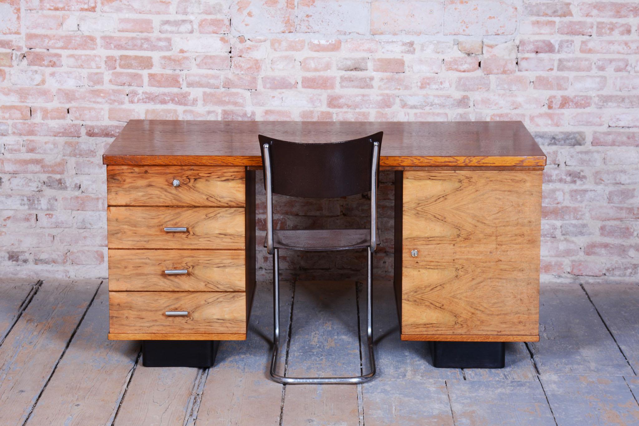 Original ArtDeco Writing Desk, J. Halabala, UP Zavody, Walnut, Czech, 1930s For Sale 12