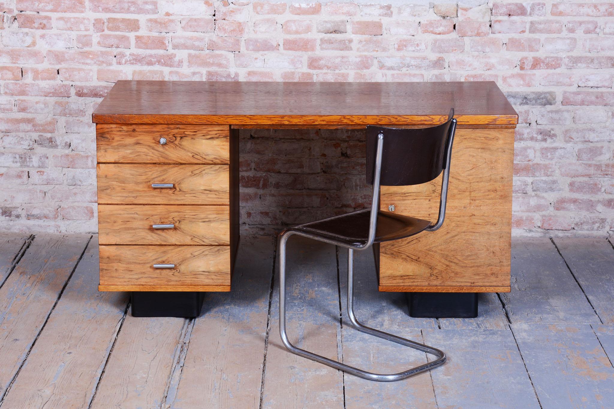 Original ArtDeco Writing Desk, J. Halabala, UP Zavody, Walnut, Czech, 1930s For Sale 13