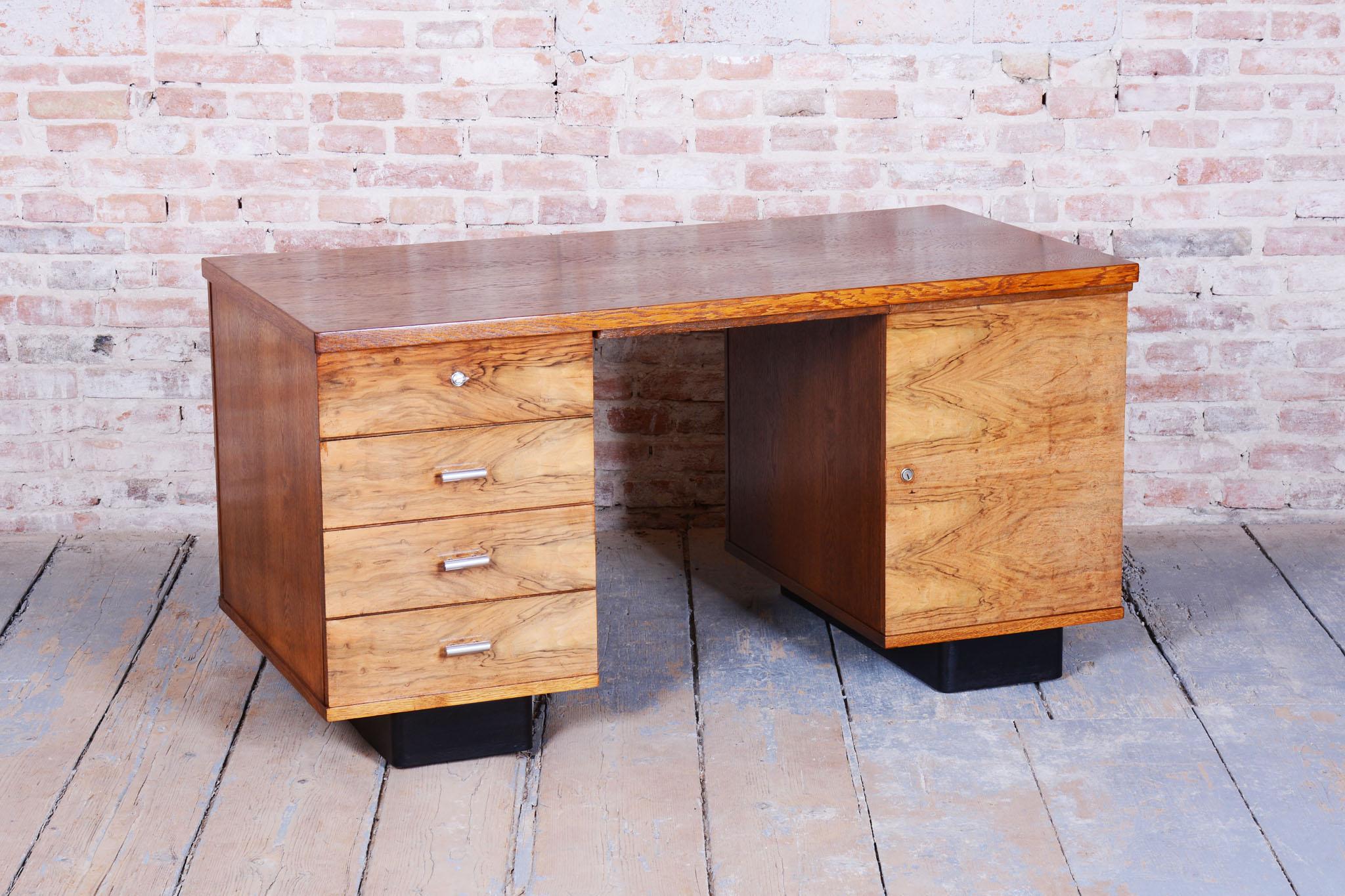 Art Deco Original ArtDeco Writing Desk, J. Halabala, UP Zavody, Walnut, Czech, 1930s For Sale