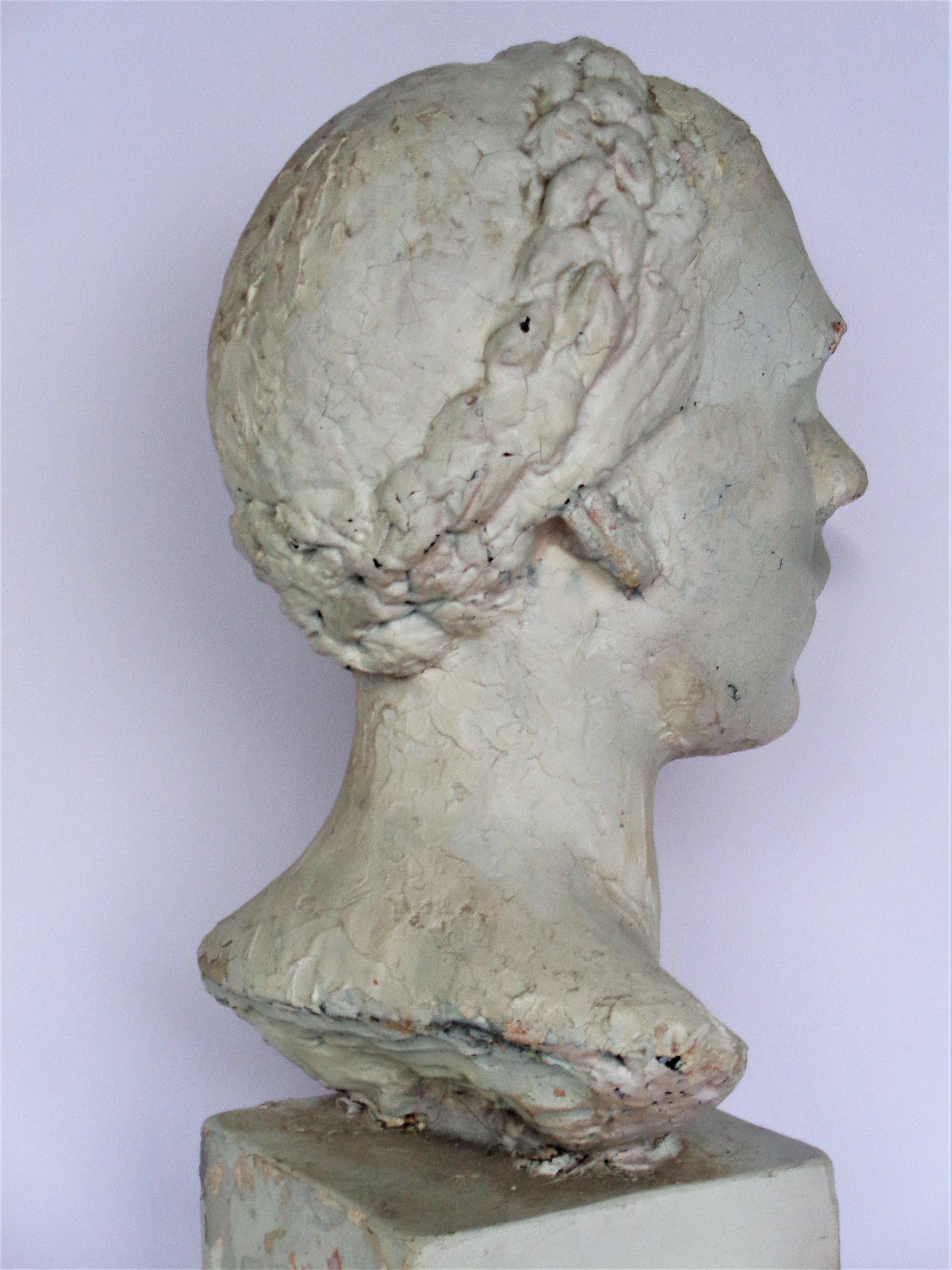 Artist Plaster Maquette, Classical Bust of a Young Woman, Circa 1930-1940 3