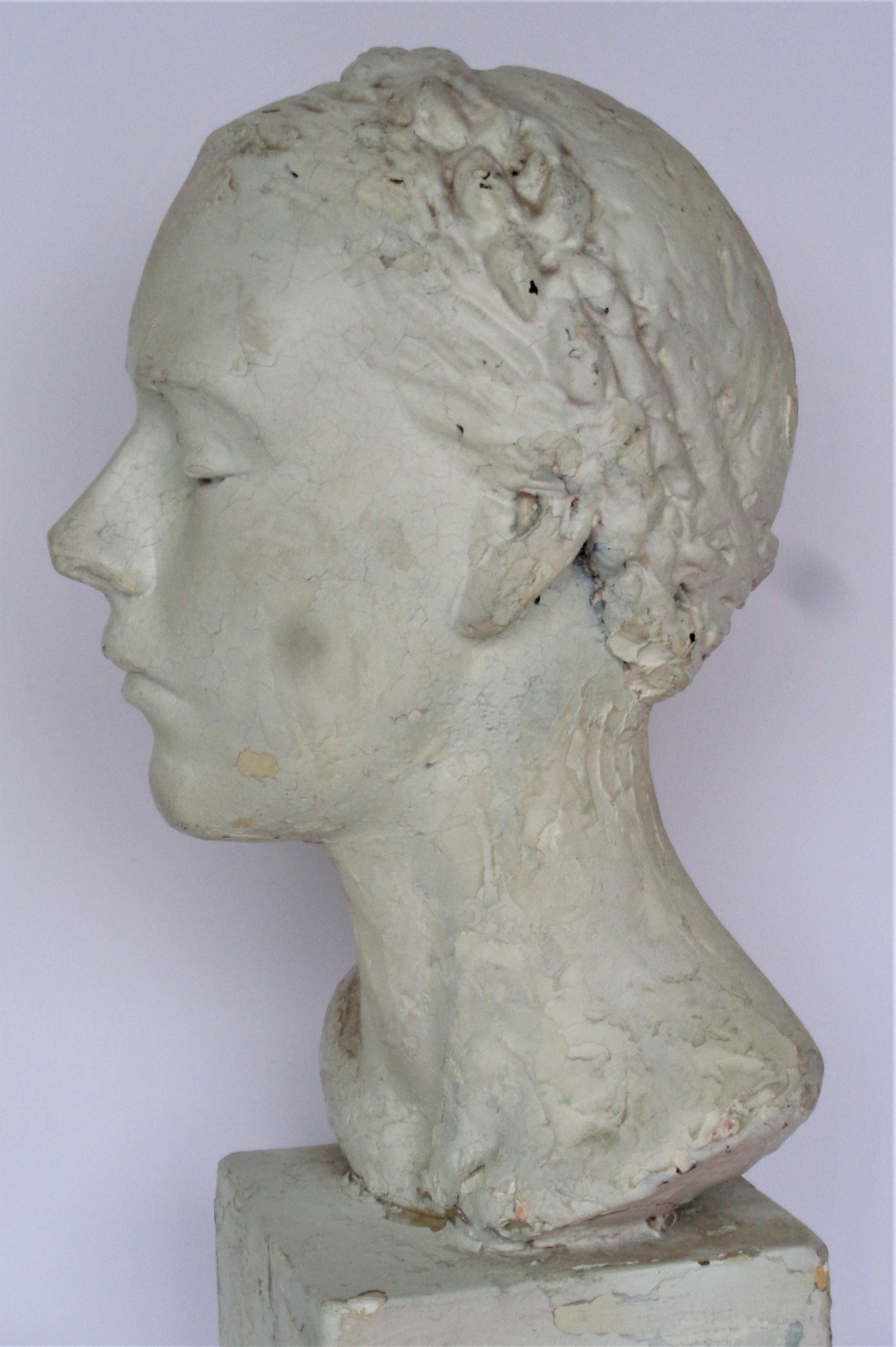 Artist Plaster Maquette, Classical Bust of a Young Woman, Circa 1930-1940 4