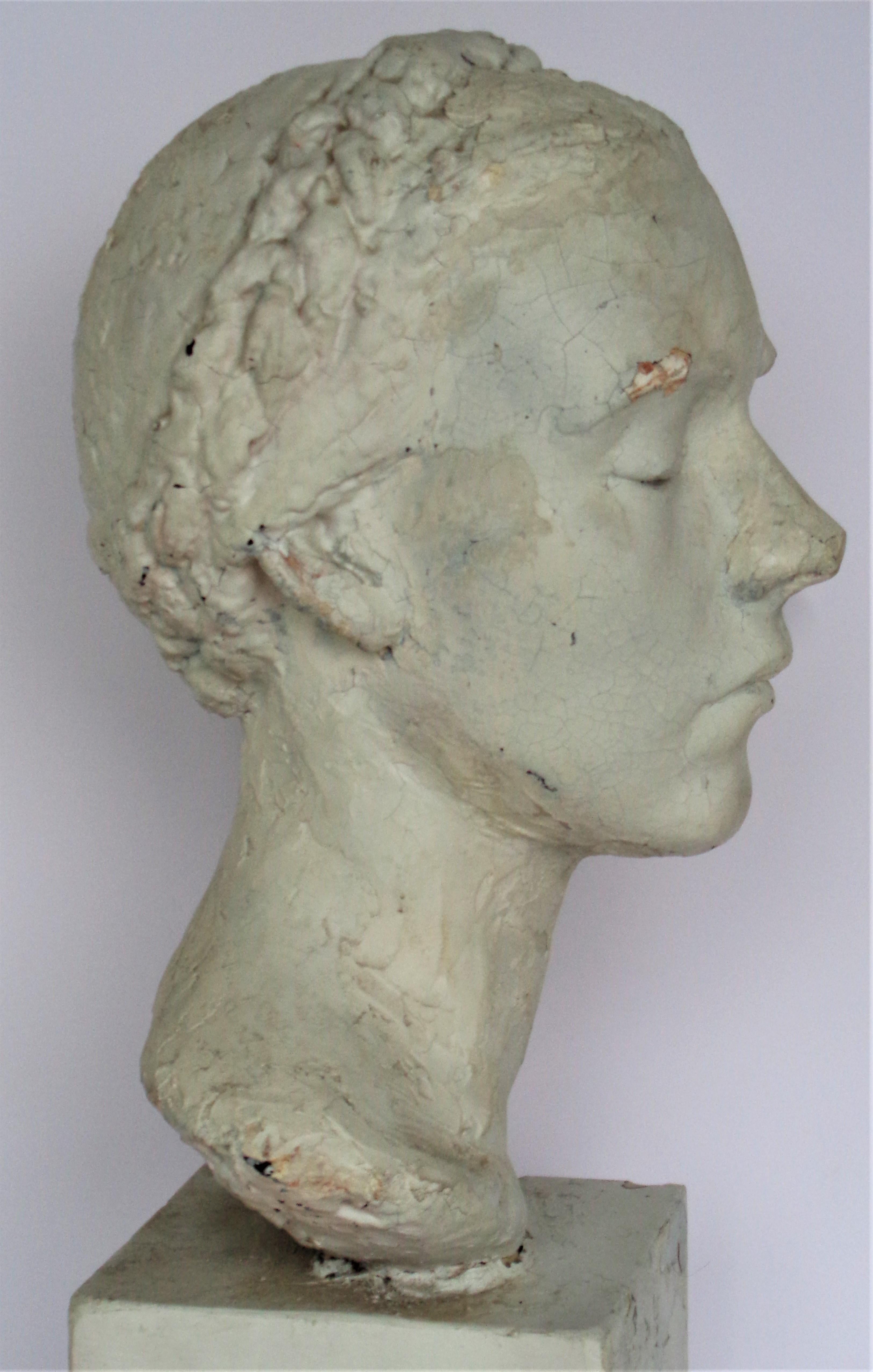 Artist Plaster Maquette, Classical Bust of a Young Woman, Circa 1930-1940 5