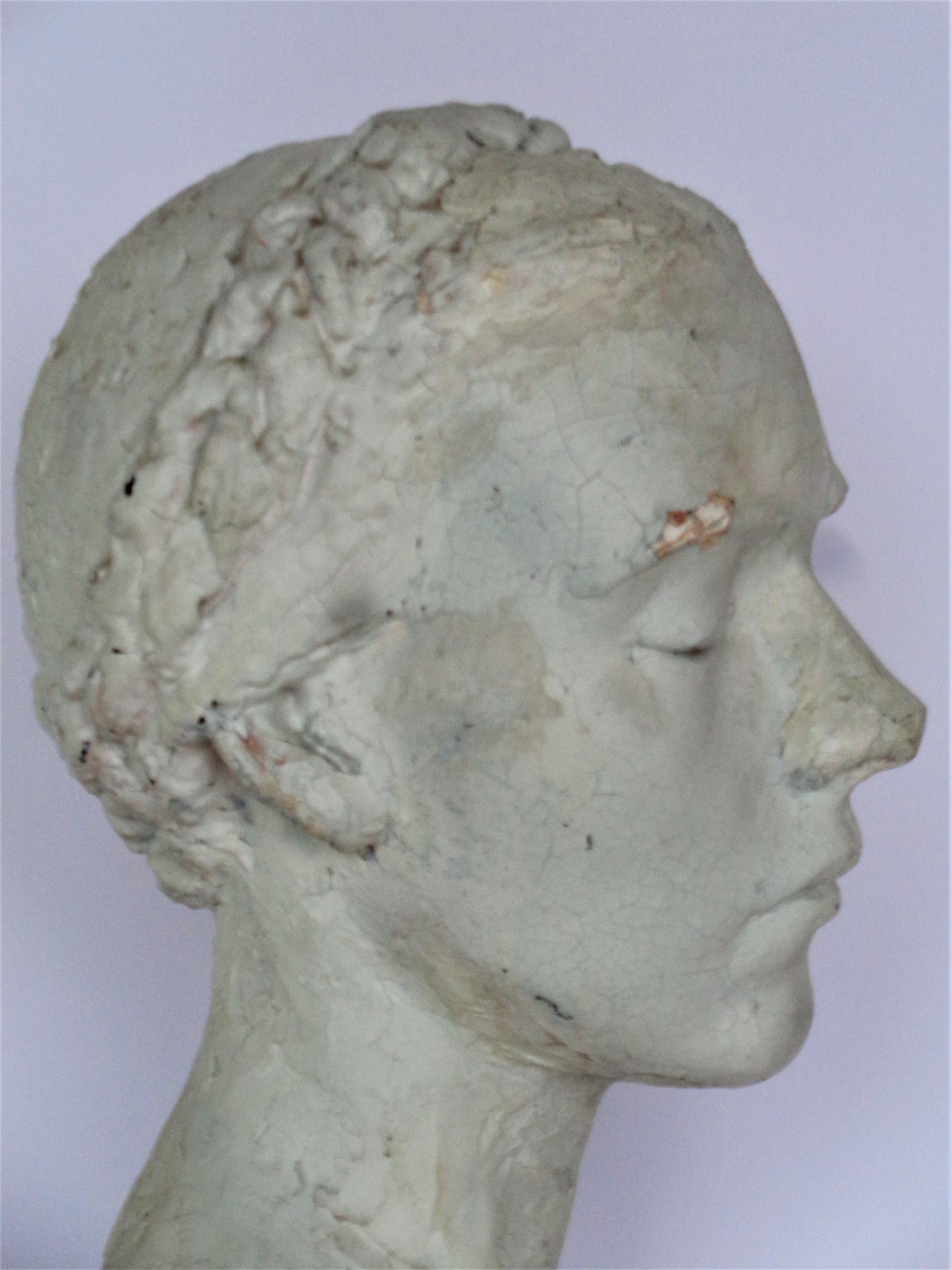 Artist Plaster Maquette, Classical Bust of a Young Woman, Circa 1930-1940 6