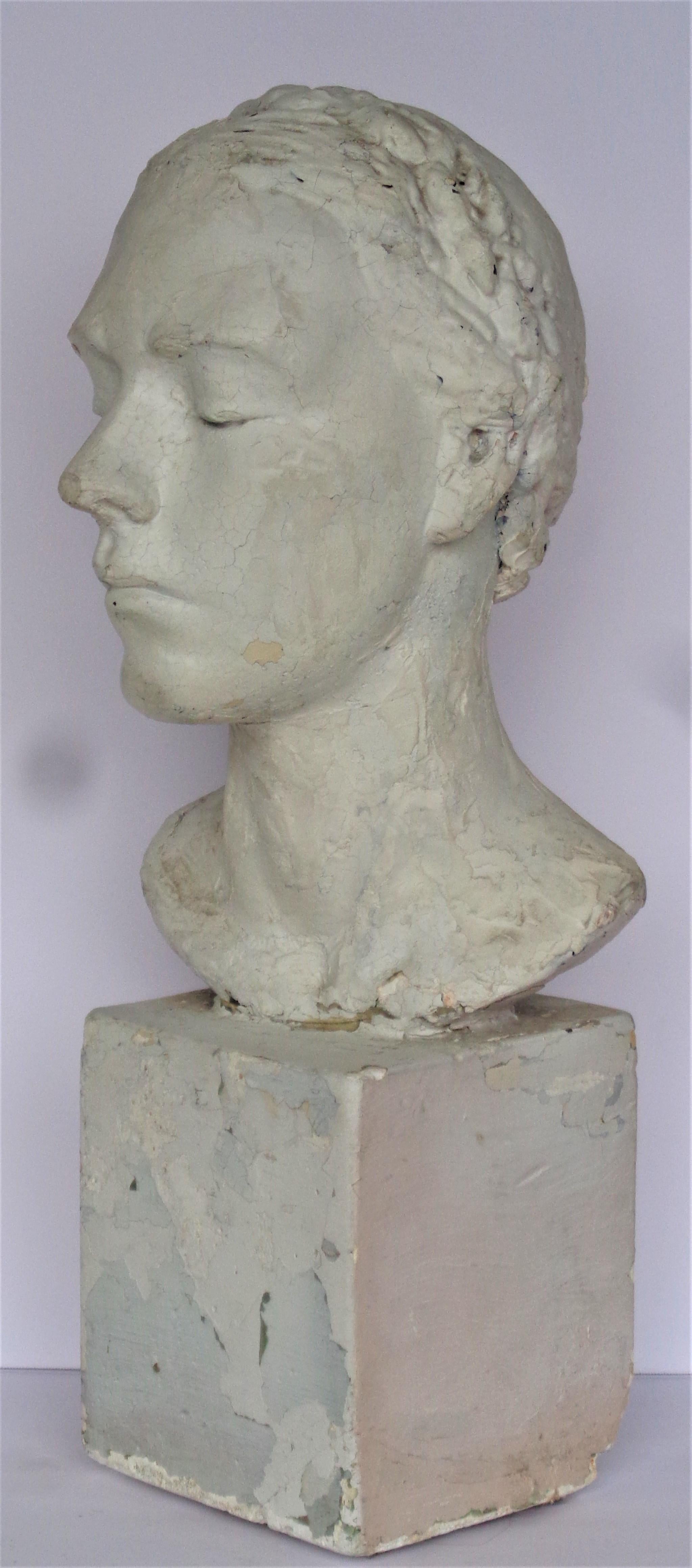 Artist Plaster Maquette, Classical Bust of a Young Woman, Circa 1930-1940 8