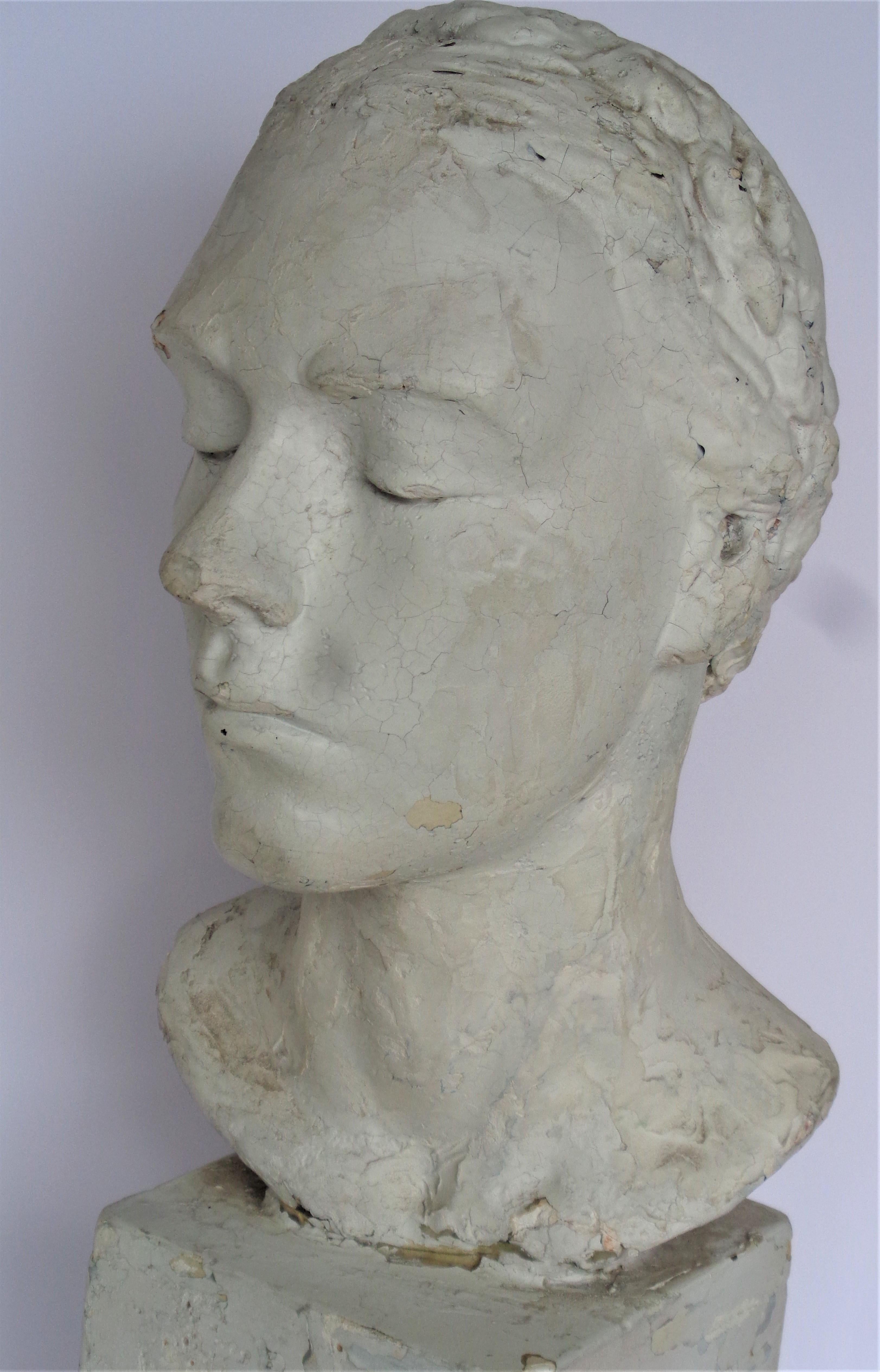 Artist Plaster Maquette, Classical Bust of a Young Woman, Circa 1930-1940 10