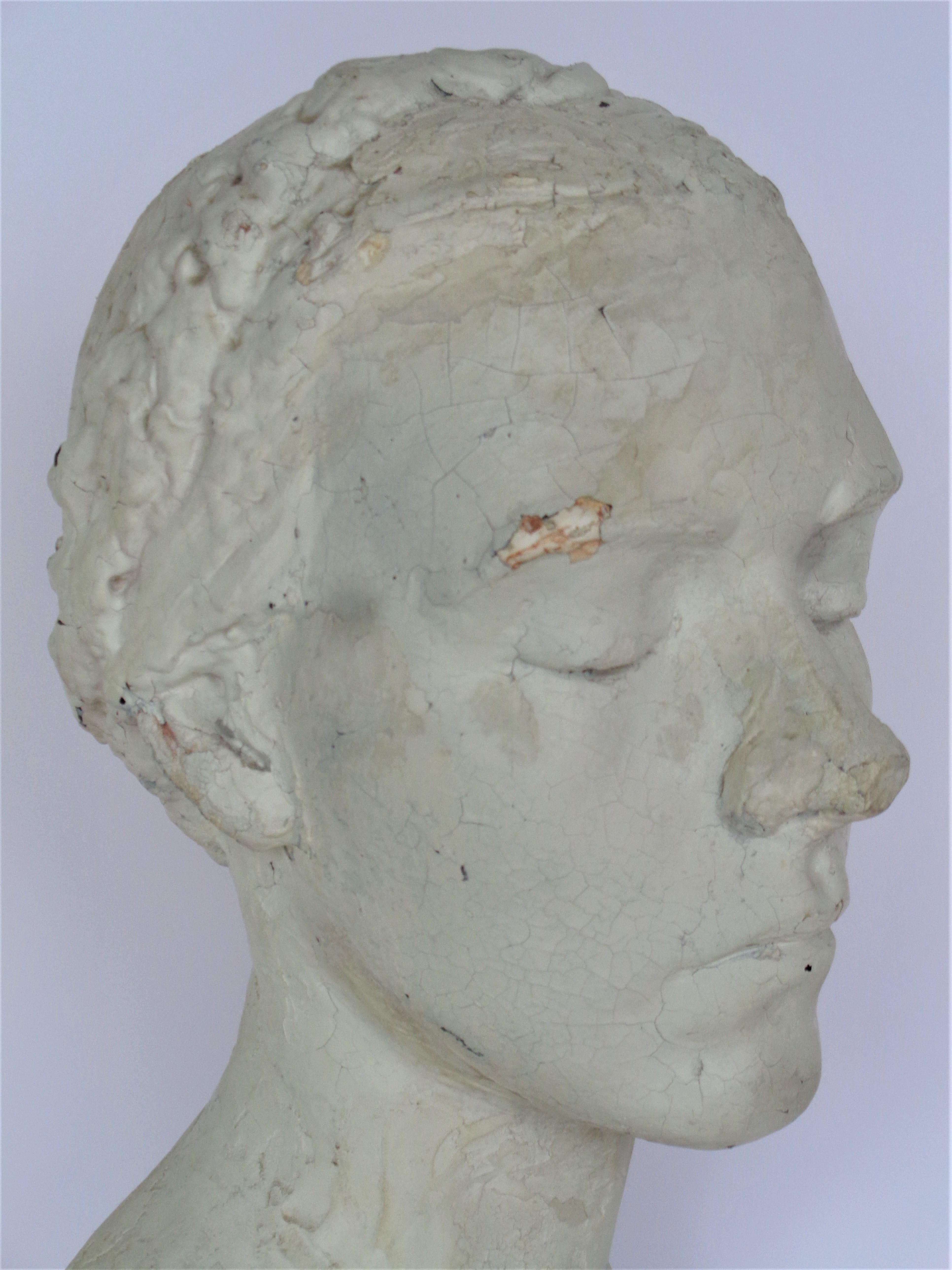 Artist Plaster Maquette, Classical Bust of a Young Woman, Circa 1930-1940 11