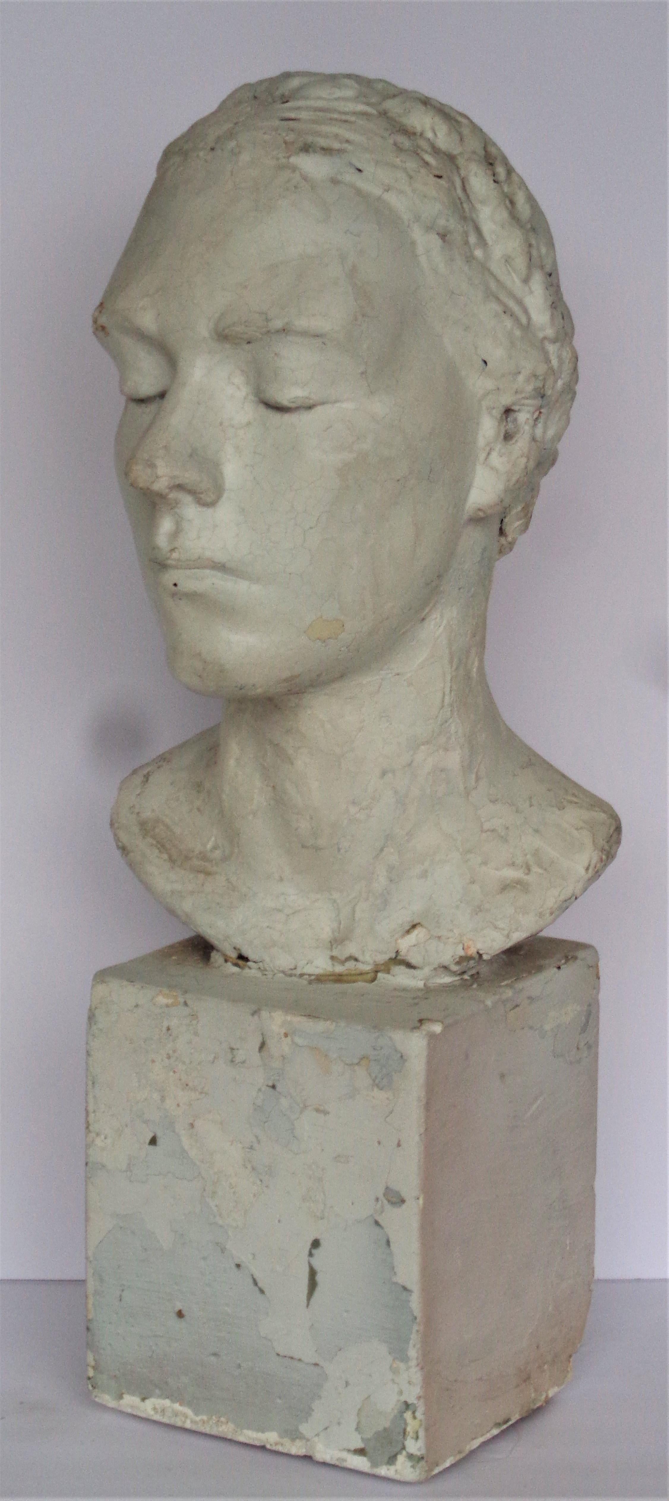 American Artist Plaster Maquette, Classical Bust of a Young Woman, Circa 1930-1940