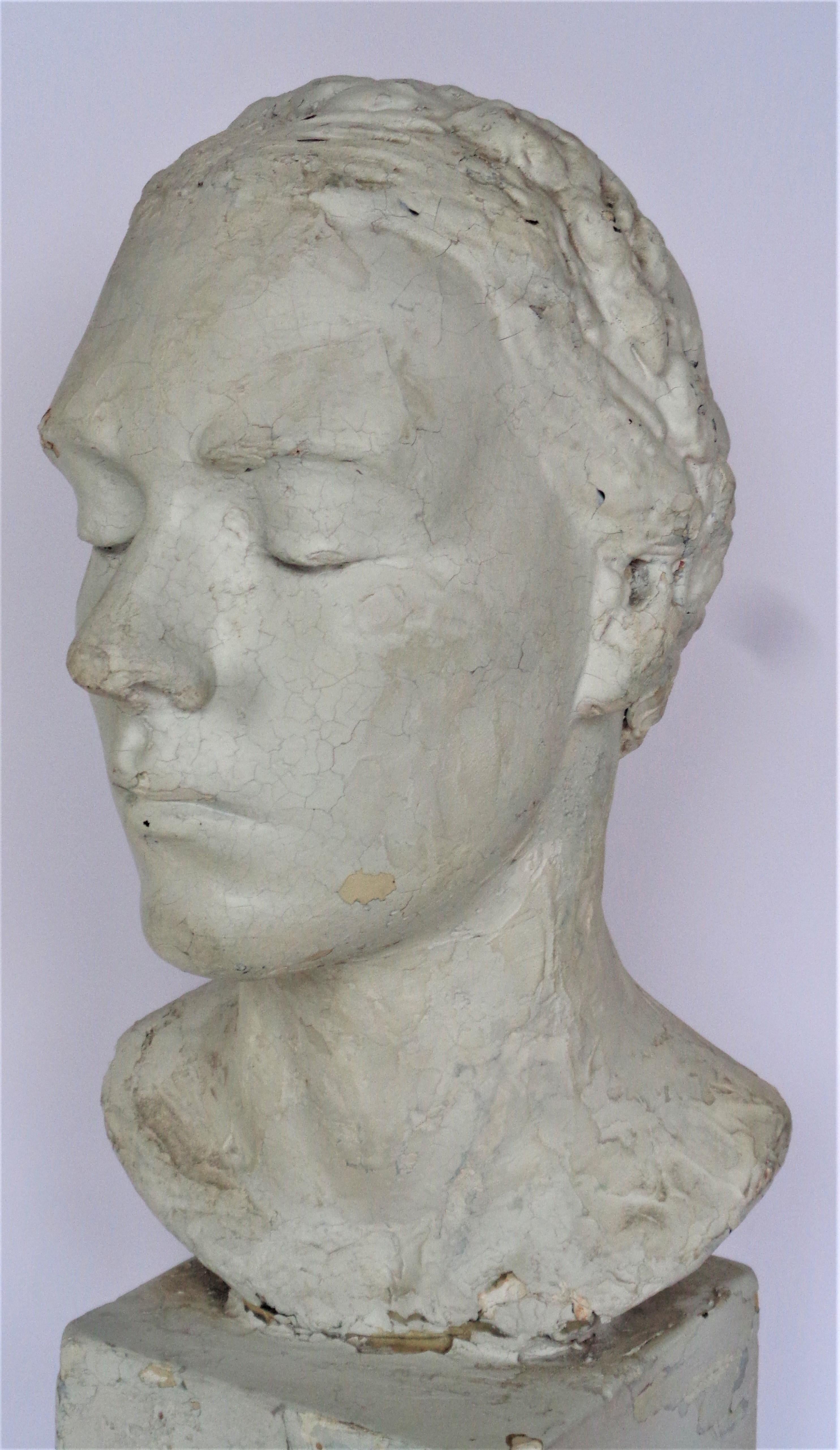 Hand-Crafted Artist Plaster Maquette, Classical Bust of a Young Woman, Circa 1930-1940