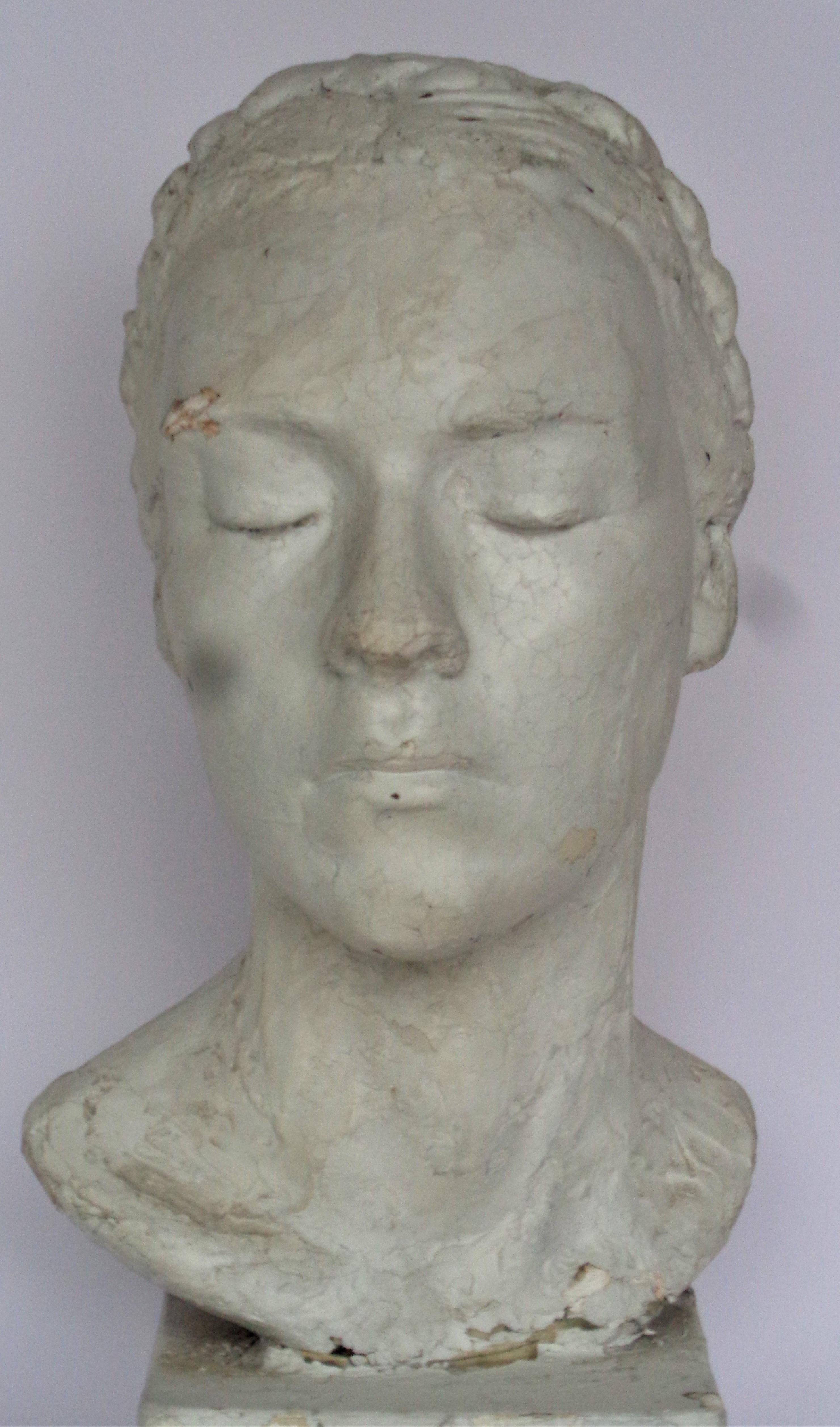 20th Century Artist Plaster Maquette, Classical Bust of a Young Woman, Circa 1930-1940