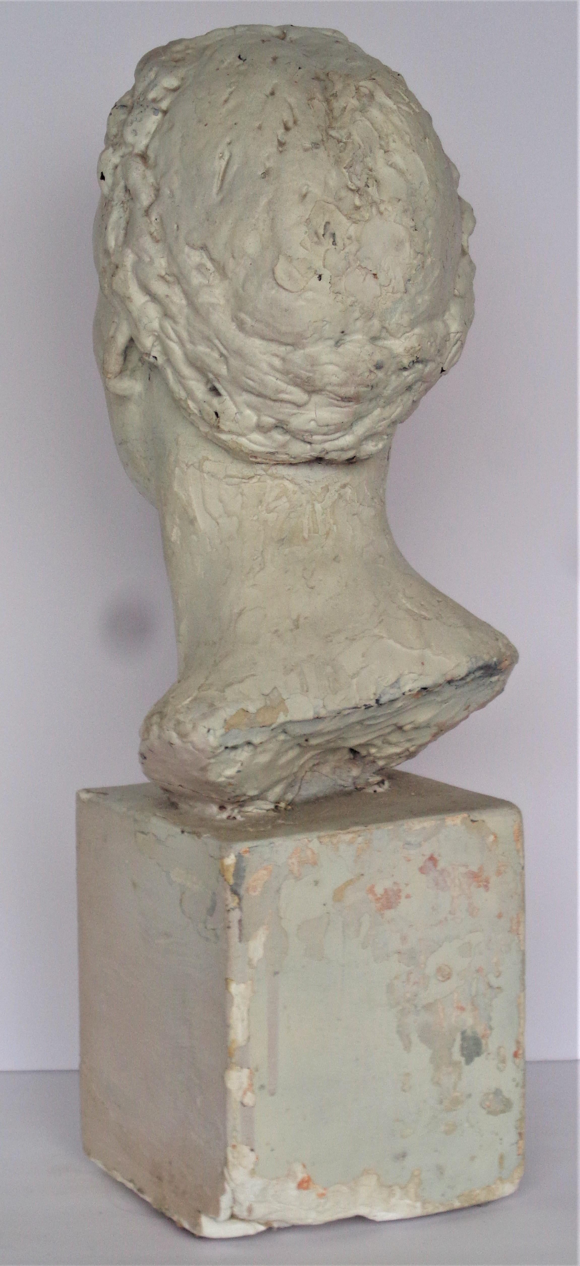 Artist Plaster Maquette, Classical Bust of a Young Woman, Circa 1930-1940 1