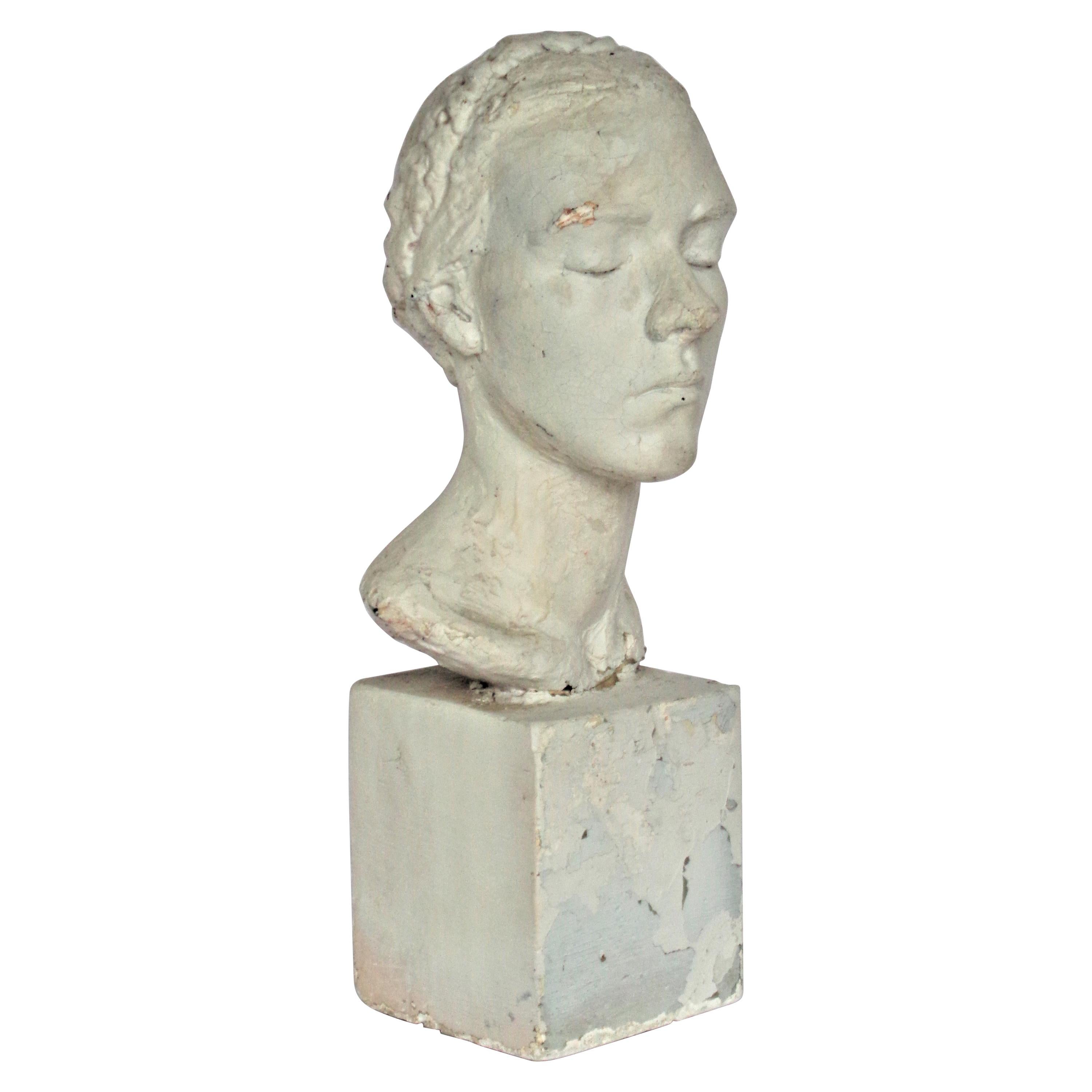 Artist Plaster Maquette, Classical Bust of a Young Woman, Circa 1930-1940