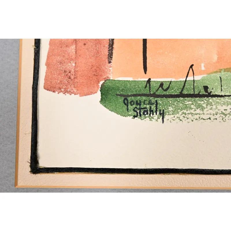 Original Künstler signiert abstrakte Housescape gerahmt Aquarellmalerei im Angebot 3