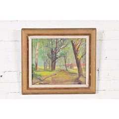 Olio originale firmato dall'artista Allee Gerard "Cherry Creek" con cornice in legno d'orato intagliato