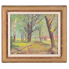 Olio originale firmato dall'artista Allee Gerard "Cherry Creek" con cornice in legno d'orato intagliato
