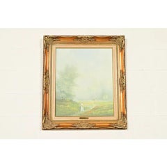 Original Artist Signed K. Kirum "Church in the Dale" Oil Paint in Giltwood Frame