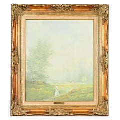 Original Artist Signed K. Kirum "Church in the Dale" Oil Paint in Giltwood Frame