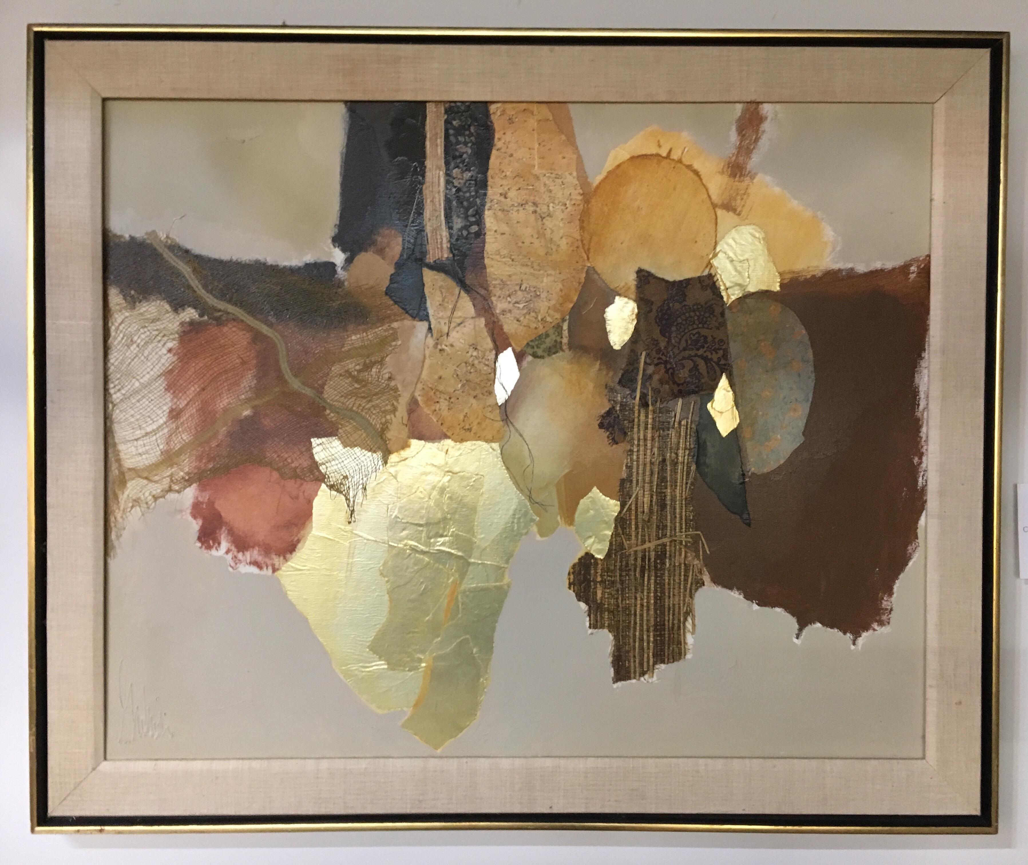 Part of a suite of four original mixed-media paintings. The artist's signature is on the lower part of the canvas but is illegible. We have been told that these original works of art hung at the Parsons school of design in NYC for several years but