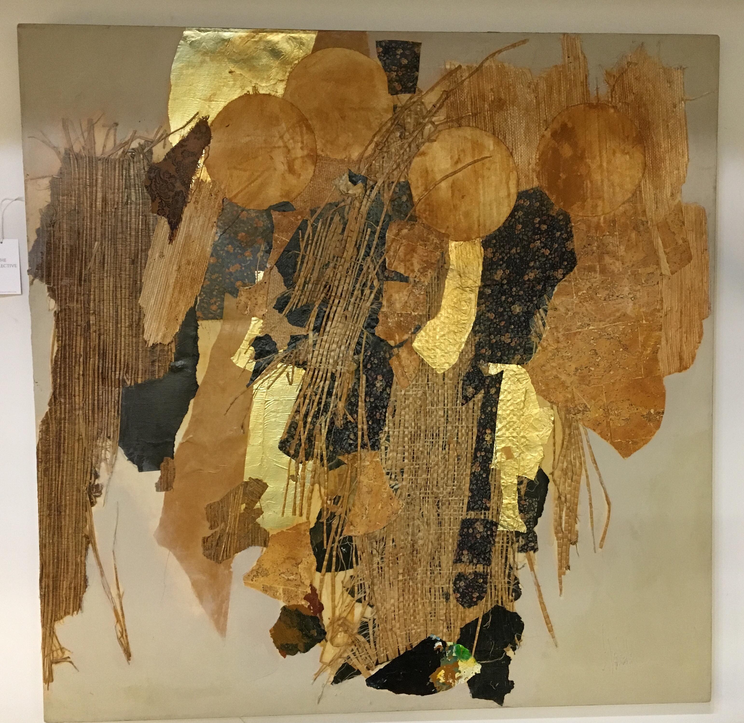 Part of a suite of four original mixed-media paintings, this one being the largest. The artist's signature is on the lower part of the canvas but is illegible. We have been told that these original works of art hung at the Parsons School of Design